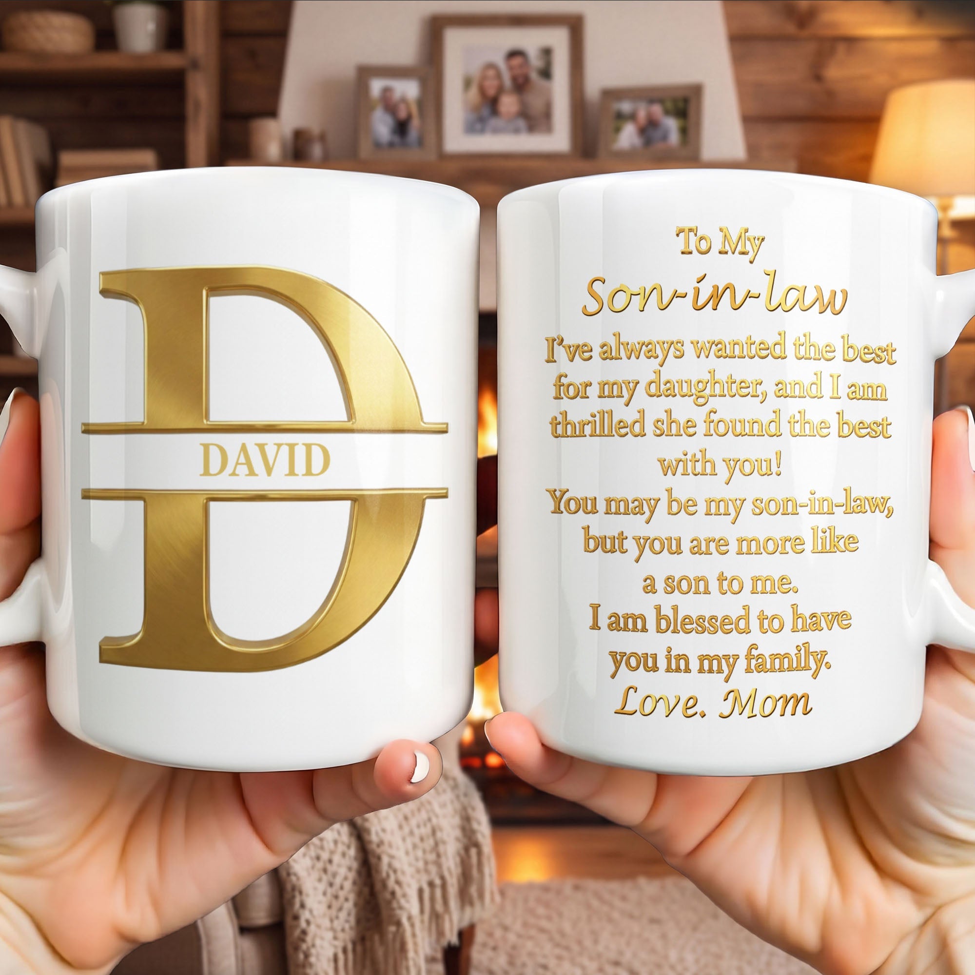 Personalized Gold Monogram Coffee Mug Gift for Son-in-Law Edge-to-edge Mug GradoCreations
