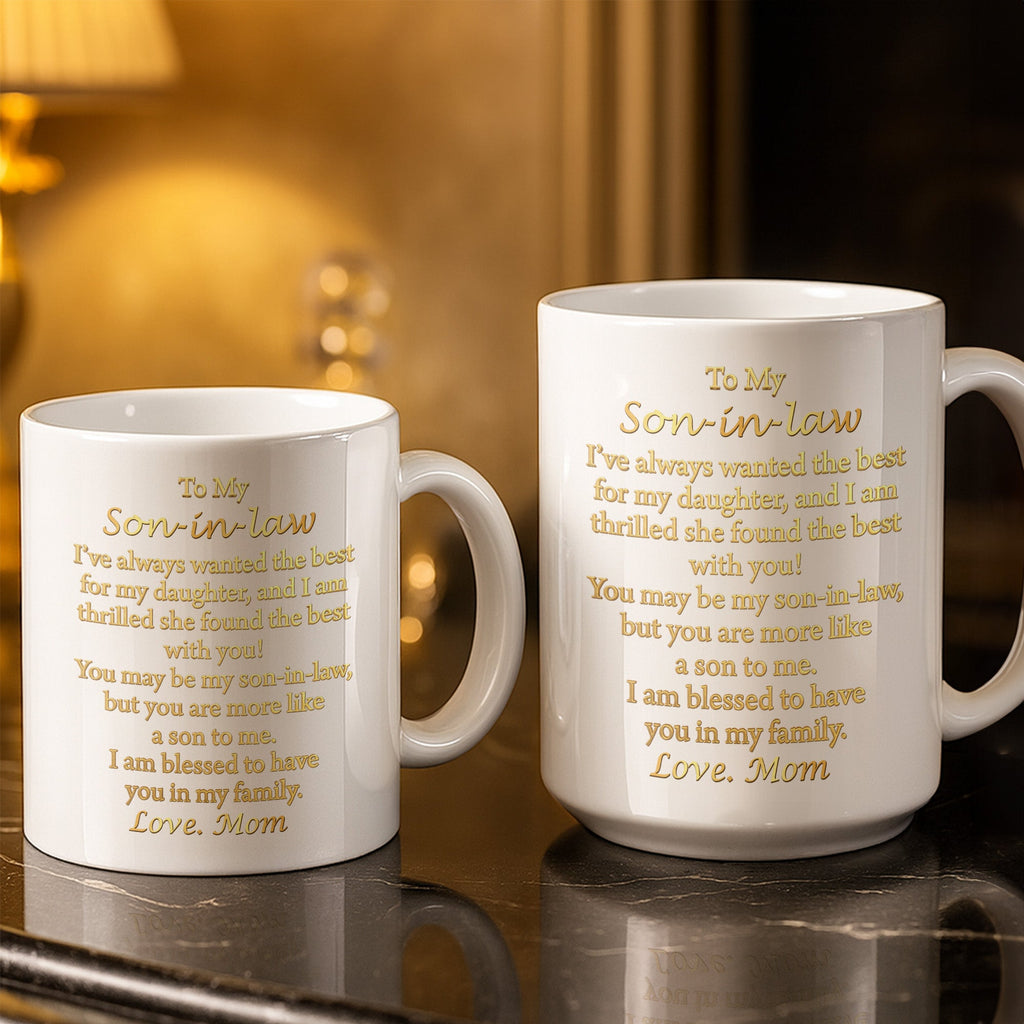 Personalized Gold Monogram Coffee Mug Gift for Son-in-Law Edge-to-edge Mug GradoCreations
