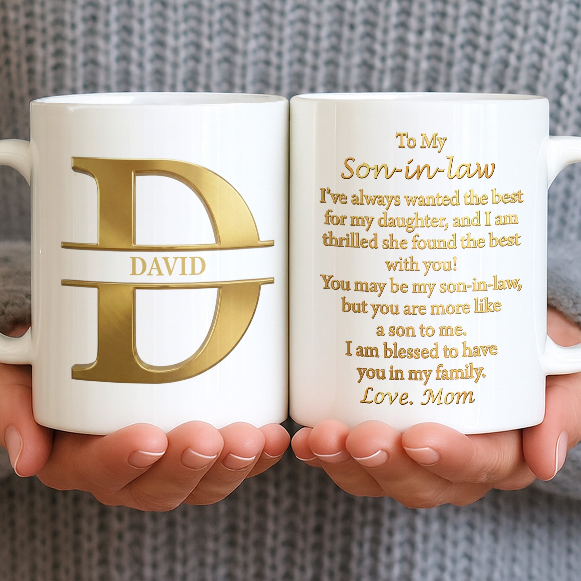 Personalized Gold Monogram Coffee Mug Gift for Son-in-Law Edge-to-edge Mug GradoCreations
