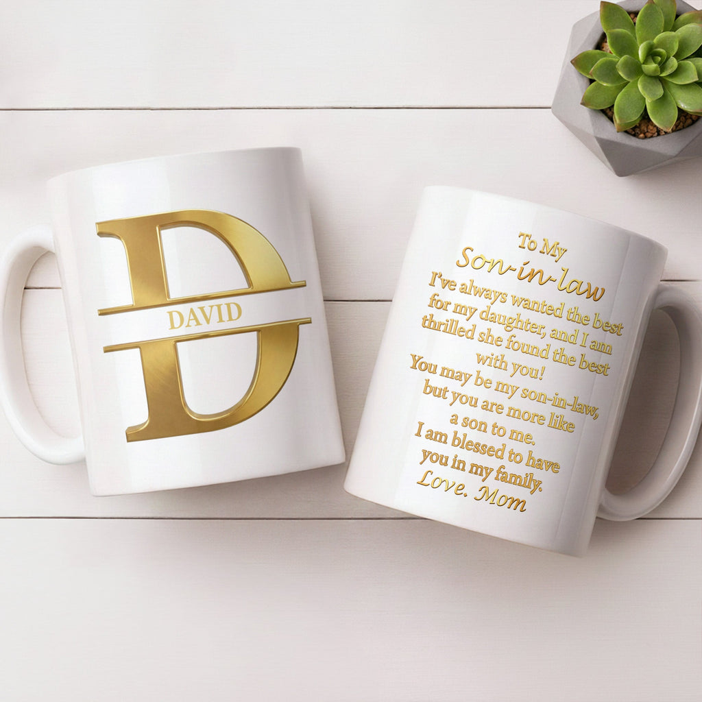 Personalized Gold Monogram Coffee Mug Gift for Son-in-Law Edge-to-edge Mug GradoCreations
