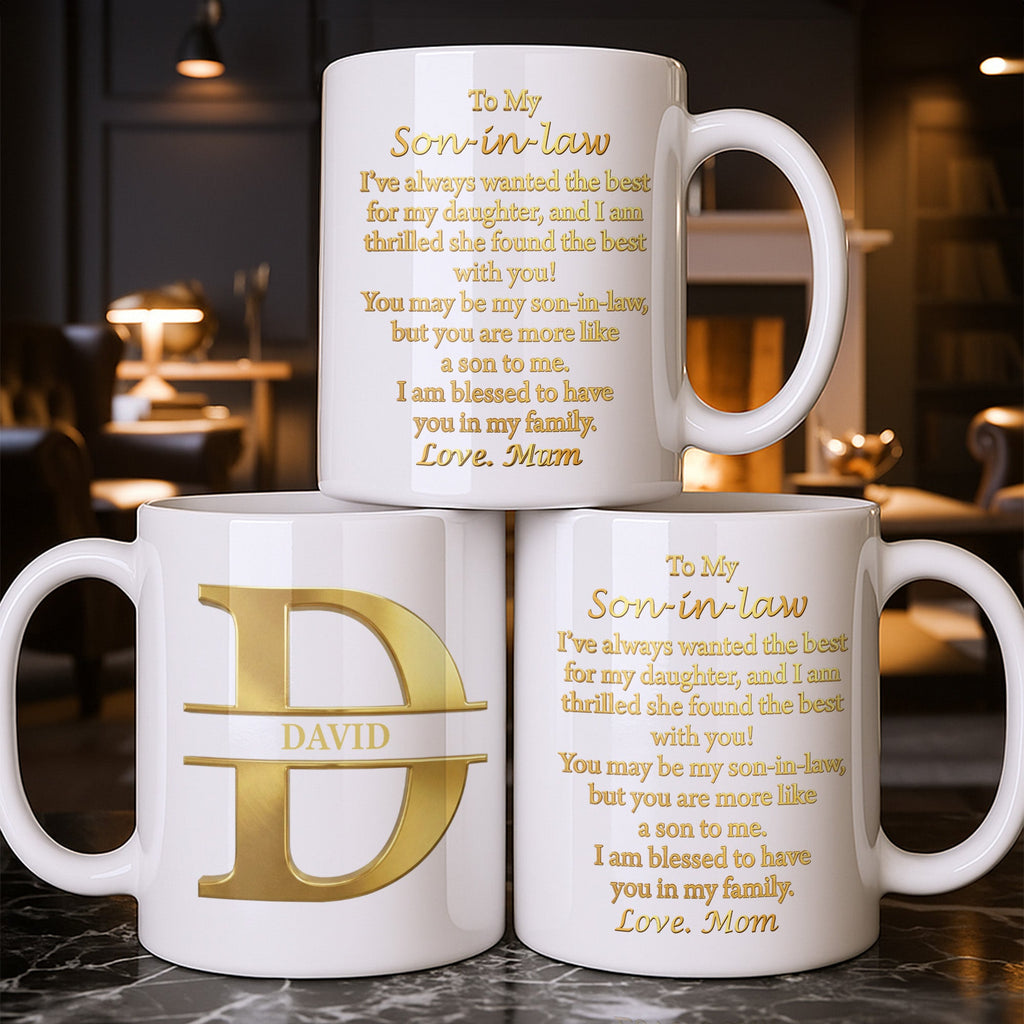 Personalized Gold Monogram Coffee Mug Gift for Son-in-Law Edge-to-edge Mug GradoCreations
