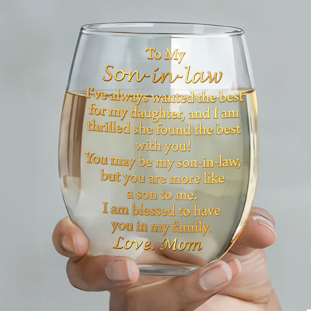 Personalized Stemless Wine Glass Custom Name Gift for Son-in-Law