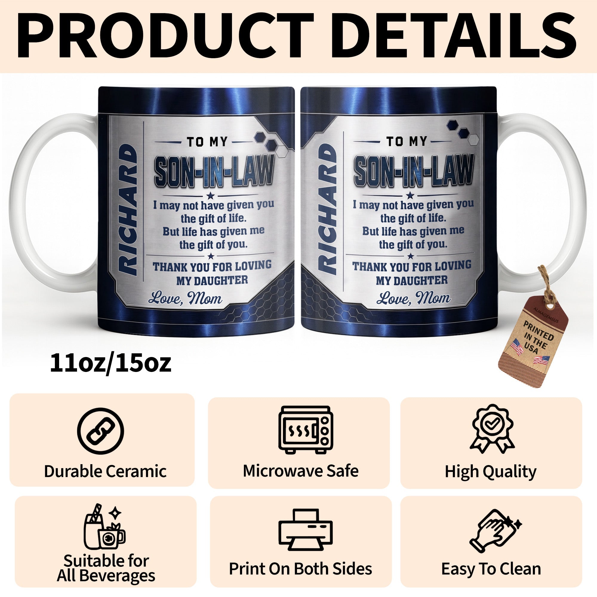 Personalized Coffee Mug for Son-in-Law Custom Gift Idea Edge-to-edge Mug GradoCreations
