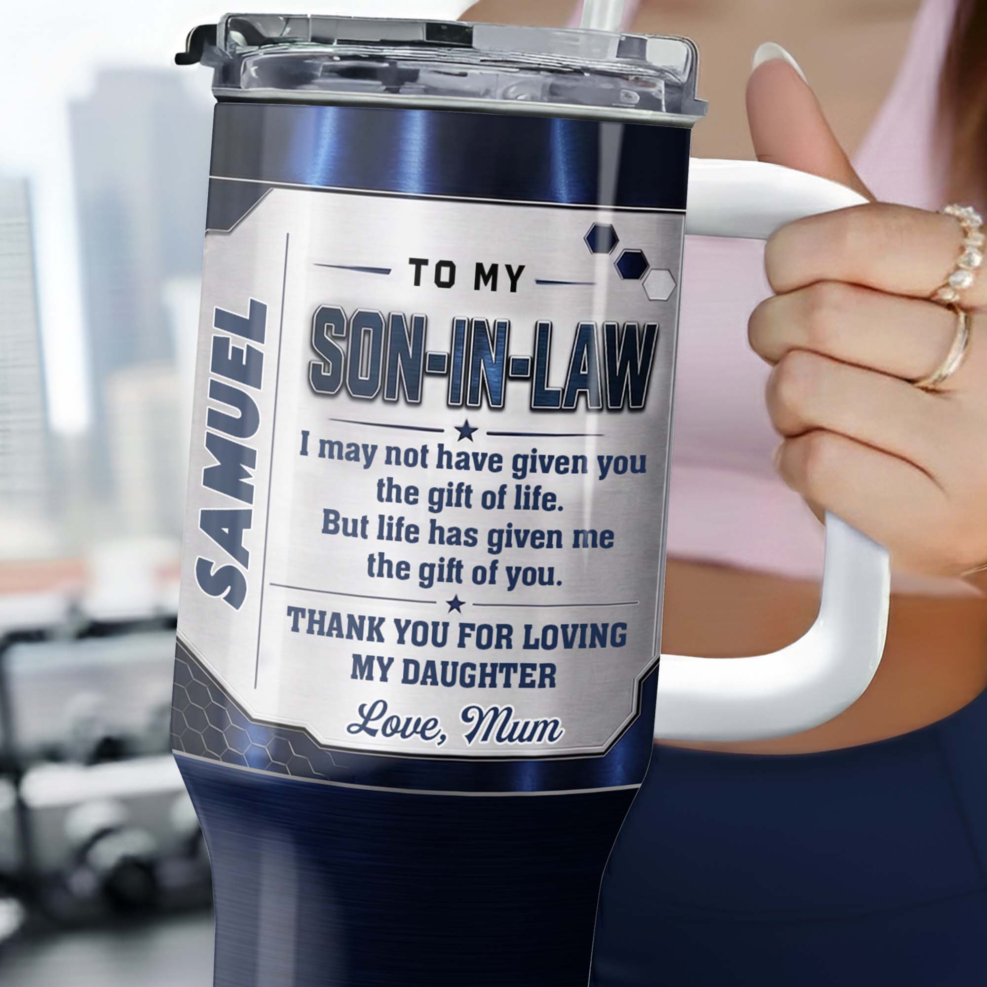 Customized 40oz Tumbler Gift for Son-in-Law with Straw