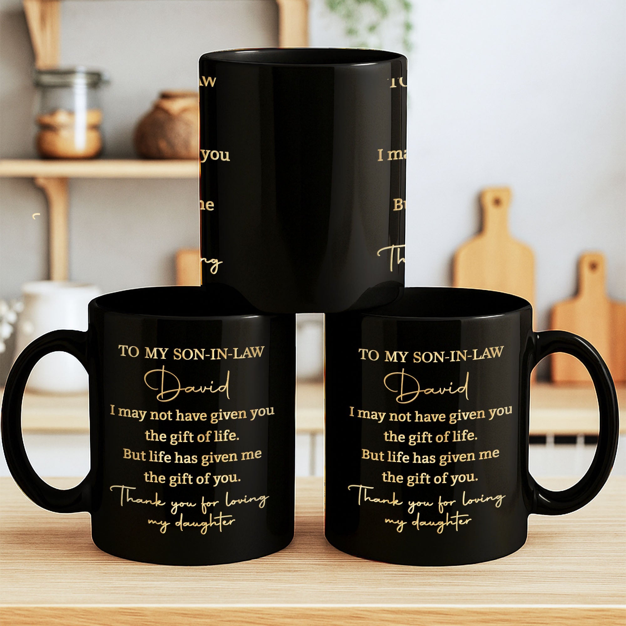 Personalized Black Mug Custom Quote Gift for Son-in-Law Black Mug GradoCreations