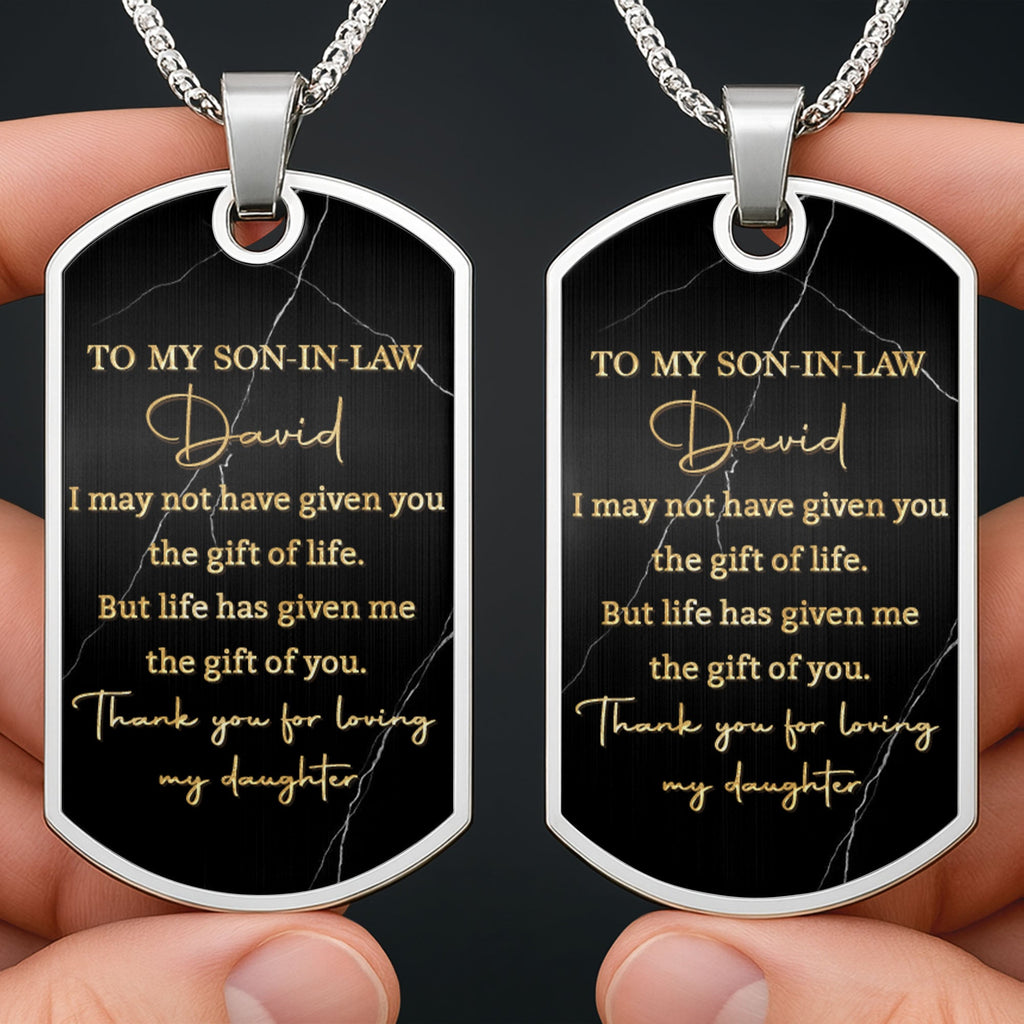 Personalized Dog Tag Necklace Custom Message Gift for Son-In-Law Dog Tag Necklace GradoCreations
