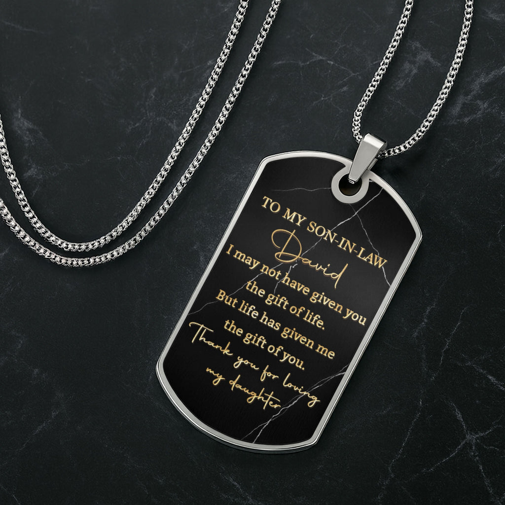Personalized Dog Tag Necklace Custom Message Gift for Son-In-Law Dog Tag Necklace GradoCreations