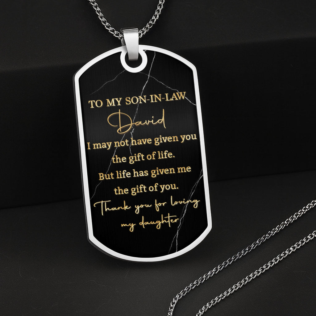Personalized Dog Tag Necklace Custom Message Gift for Son-In-Law Dog Tag Necklace GradoCreations