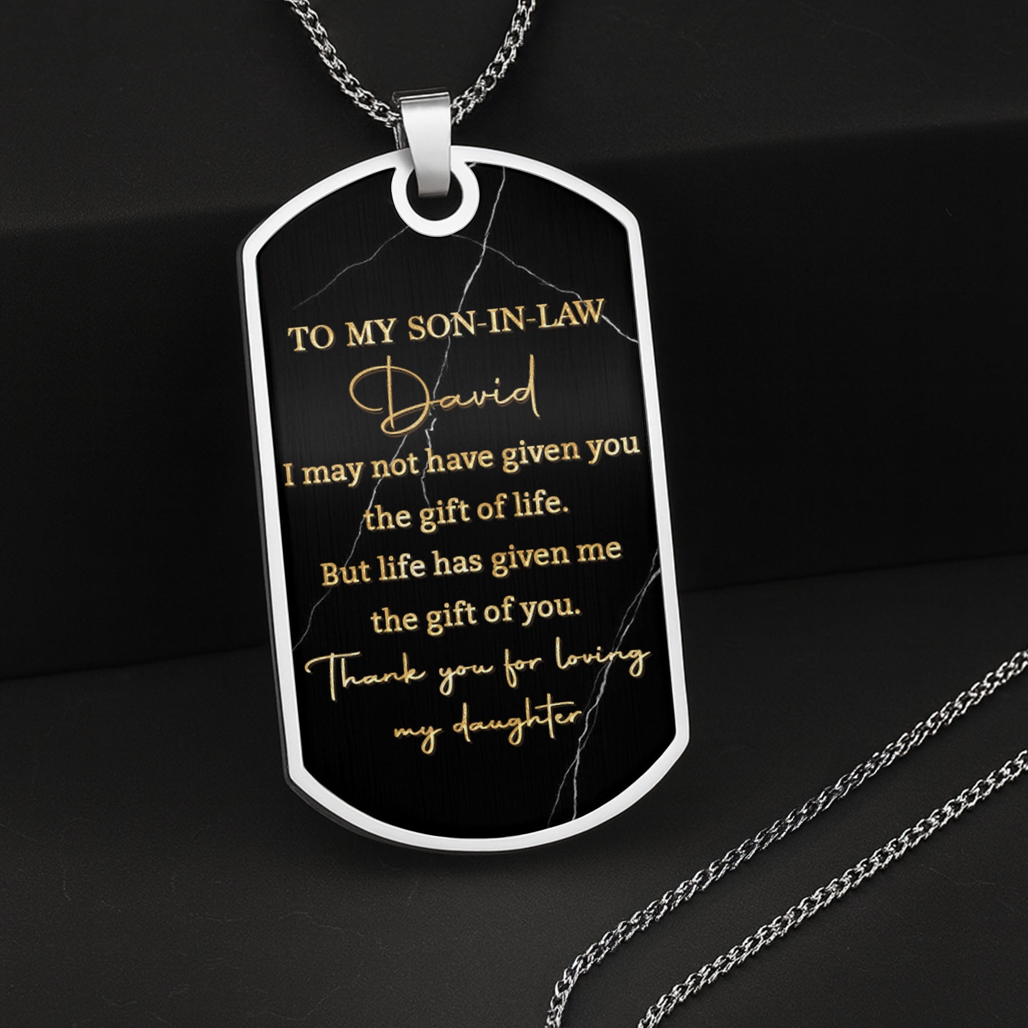Personalized Dog Tag Necklace Custom Message Gift for Son-In-Law Dog Tag Necklace GradoCreations