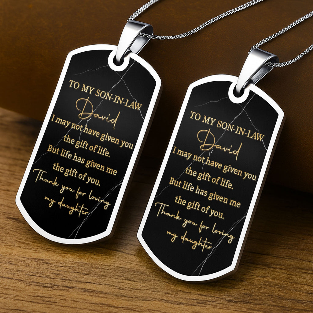 Personalized Dog Tag Necklace Custom Message Gift for Son-In-Law Dog Tag Necklace GradoCreations