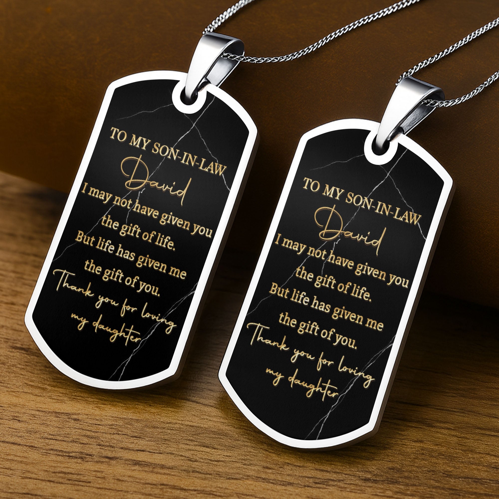 Personalized Dog Tag Necklace Custom Message Gift for Son-In-Law Dog Tag Necklace GradoCreations