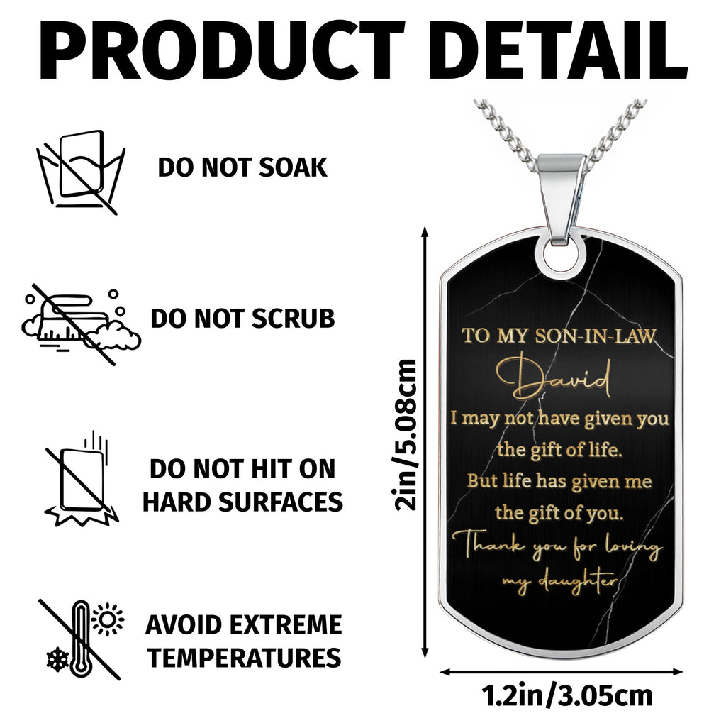 Personalized Dog Tag Necklace Custom Message Gift for Son-In-Law Dog Tag Necklace GradoCreations