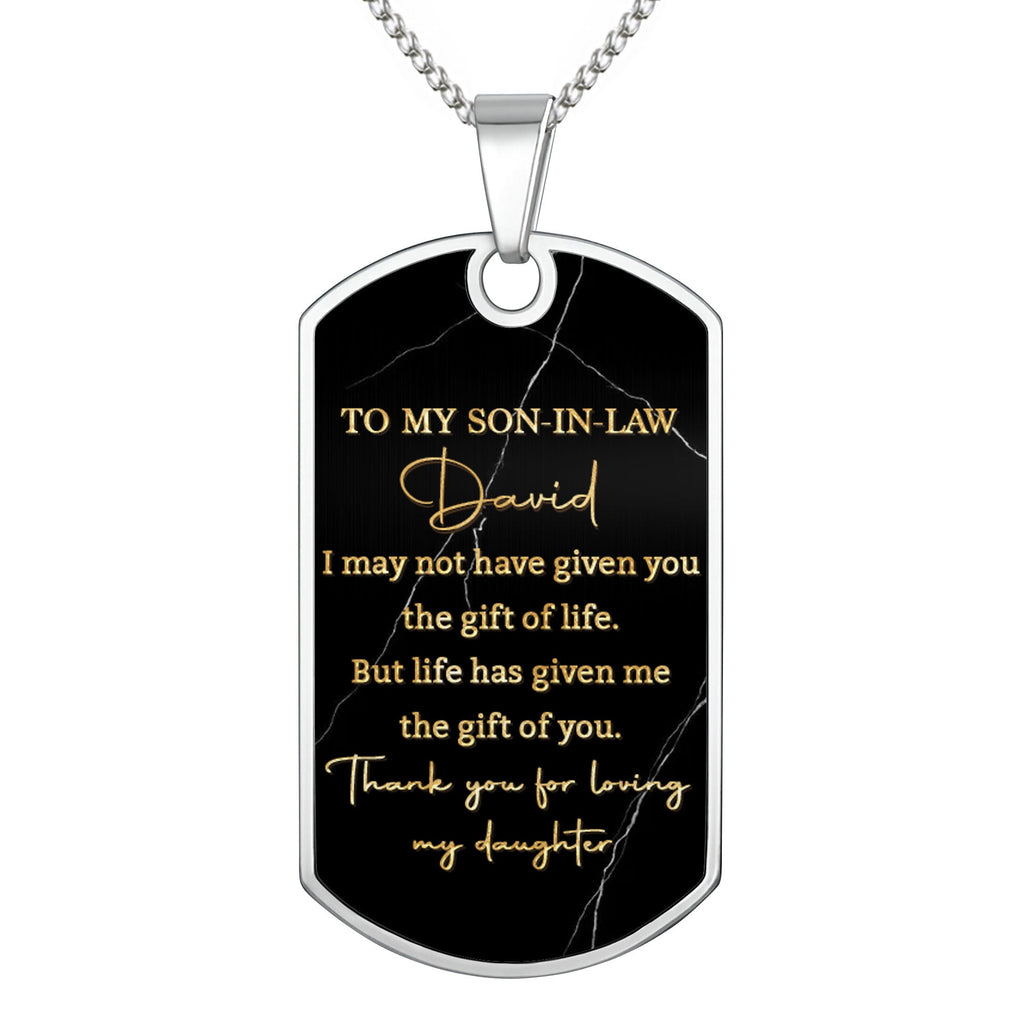 Personalized Dog Tag Necklace Custom Message Gift for Son-In-Law Dog Tag Necklace GradoCreations
