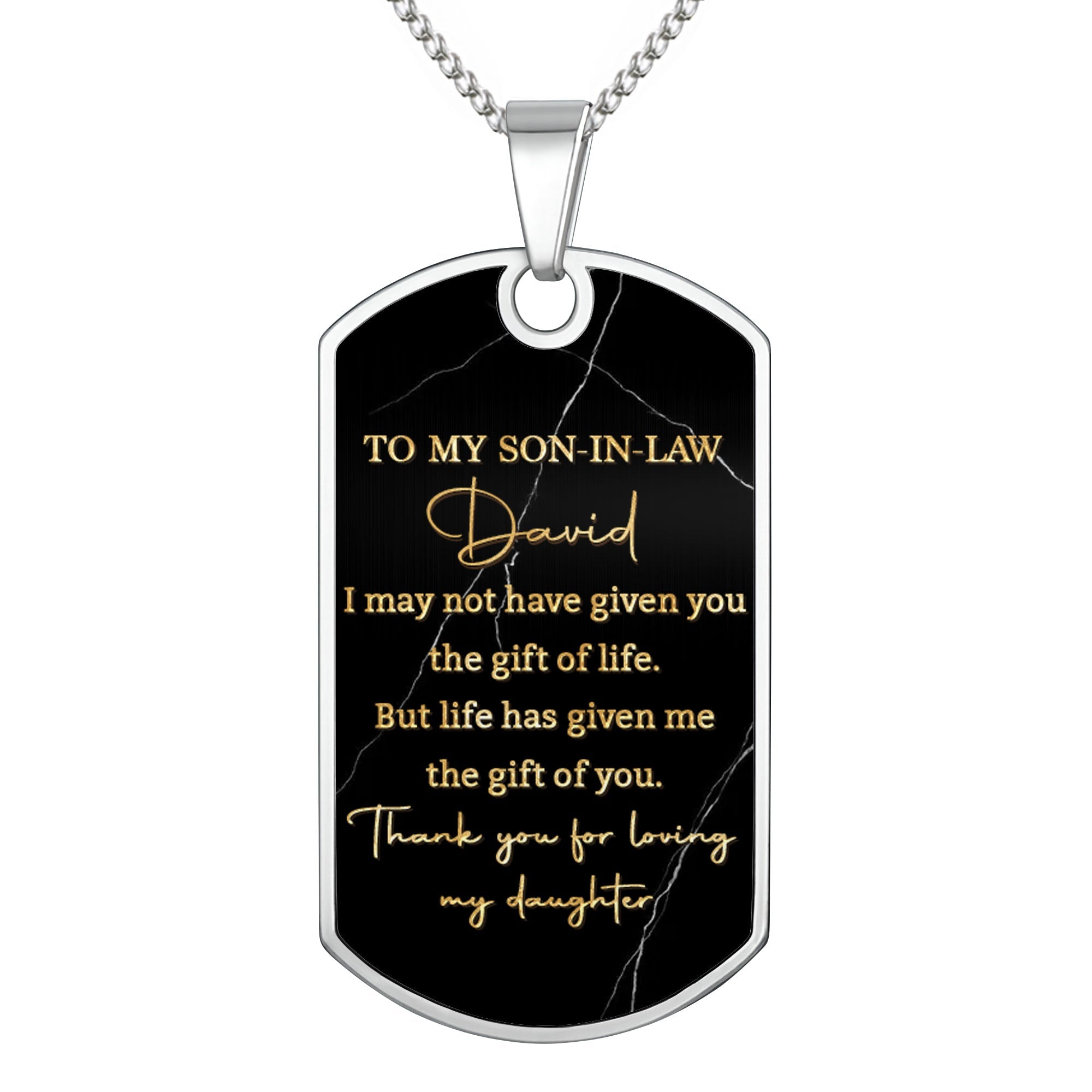 Personalized Dog Tag Necklace Custom Message Gift for Son-In-Law Dog Tag Necklace GradoCreations