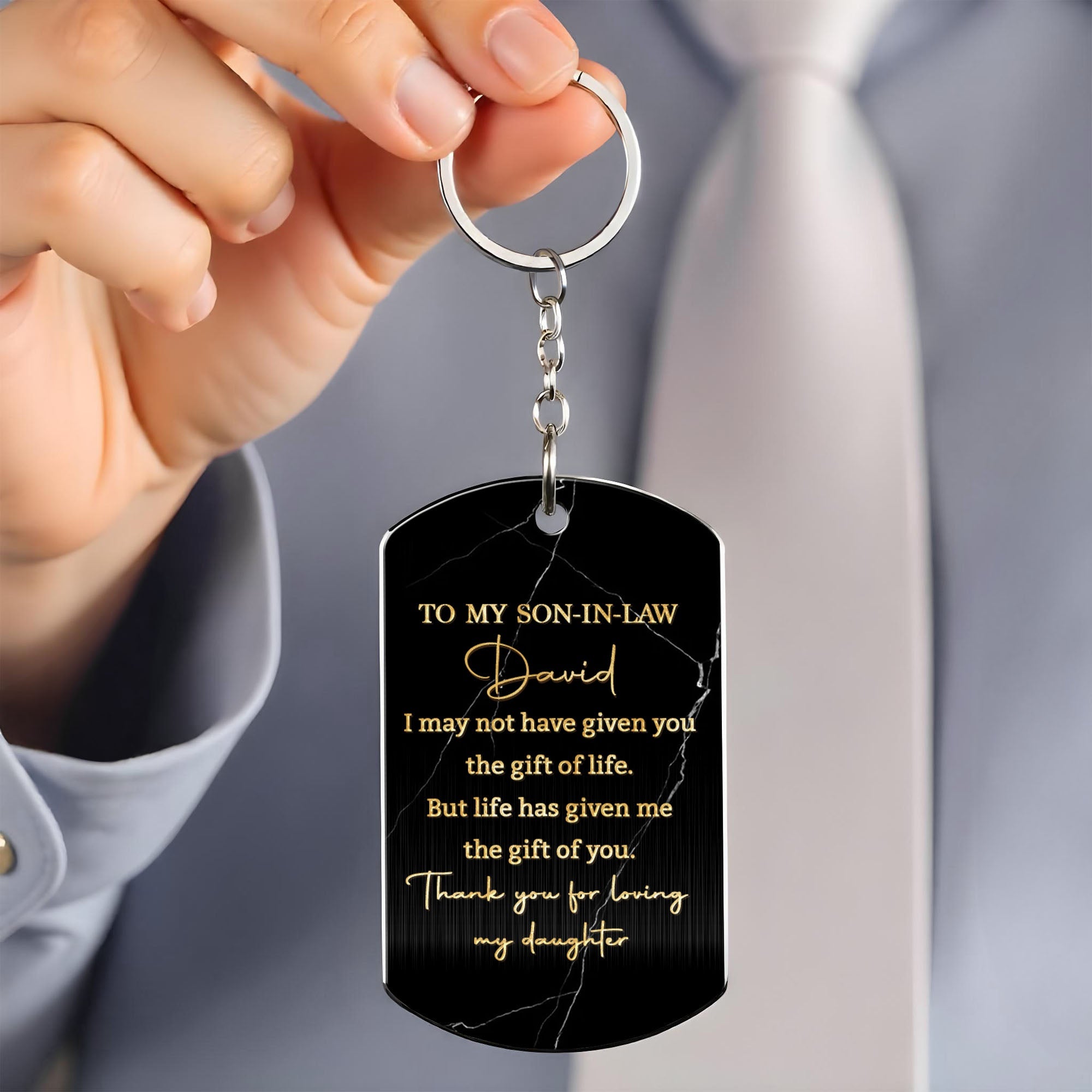 Personalized Stainless Steel Keychain Gift for Son-in-Law Stainless Steel Keychain GradoCreations