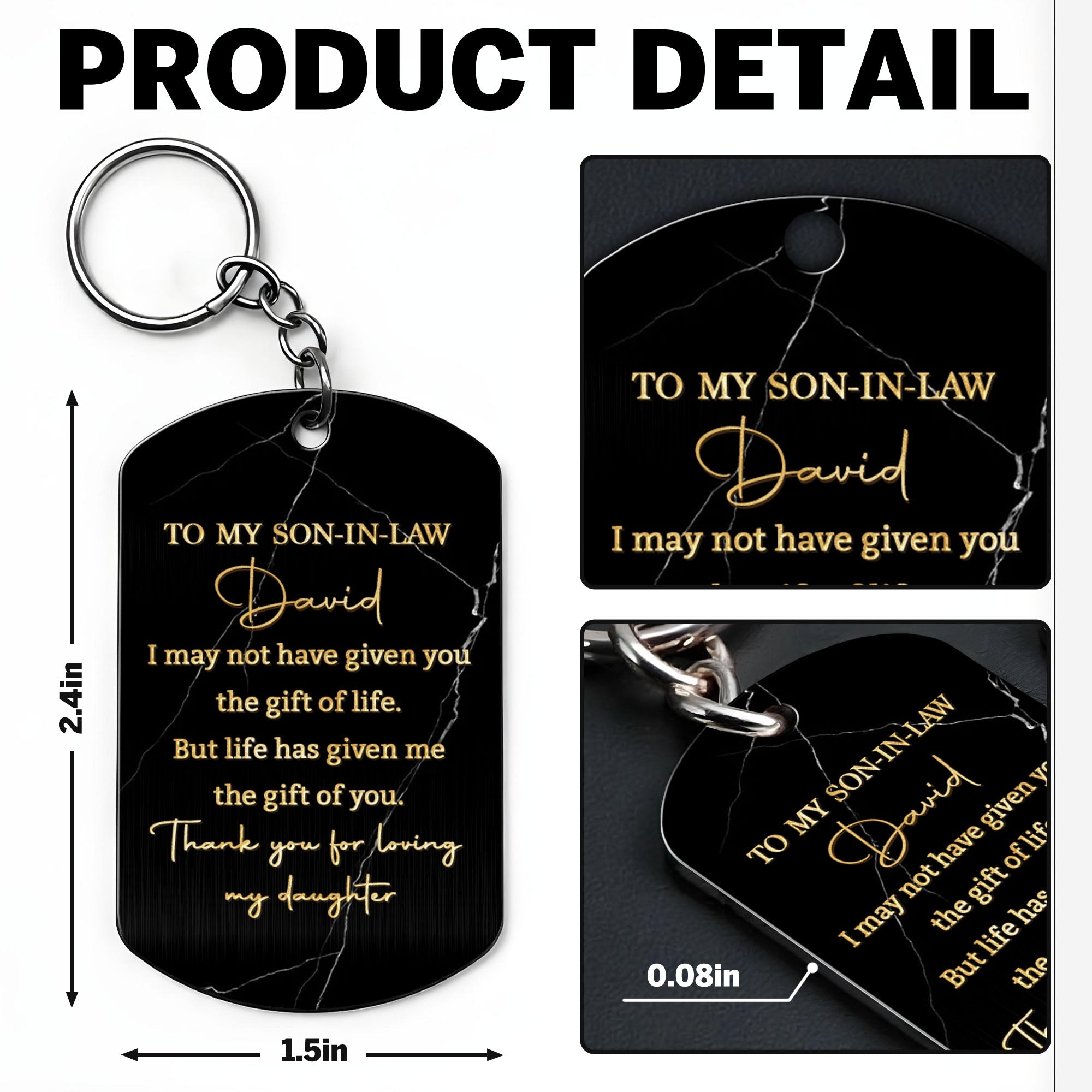 Personalized Stainless Steel Keychain Gift for Son-in-Law Stainless Steel Keychain GradoCreations