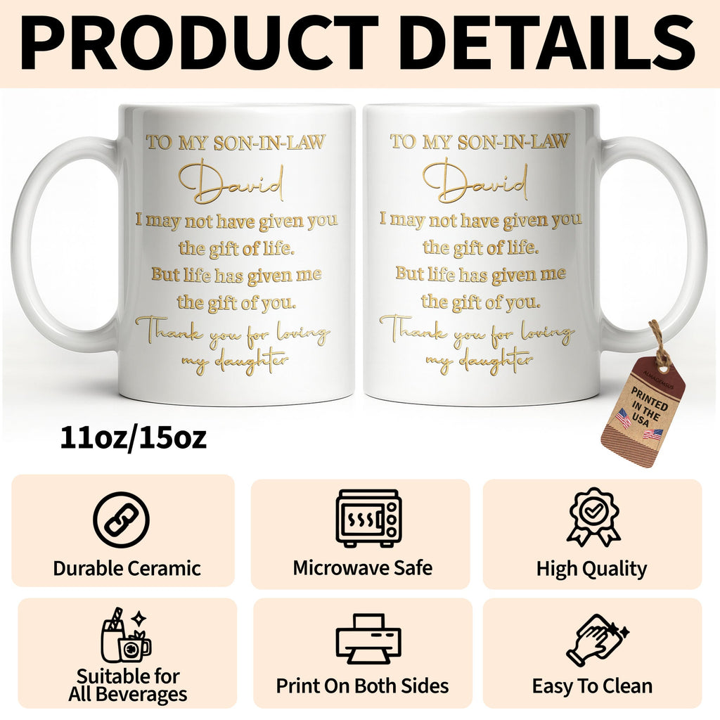 Personalized Coffee Mug Custom Gift for Son-In-Law Gold Text Edge-to-edge Mug GradoCreations
