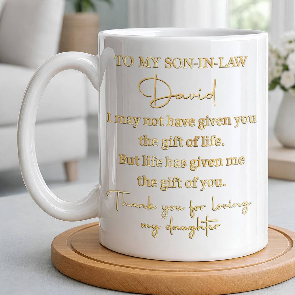 Personalized Coffee Mug Custom Gift for Son-In-Law Gold Text Edge-to-edge Mug GradoCreations