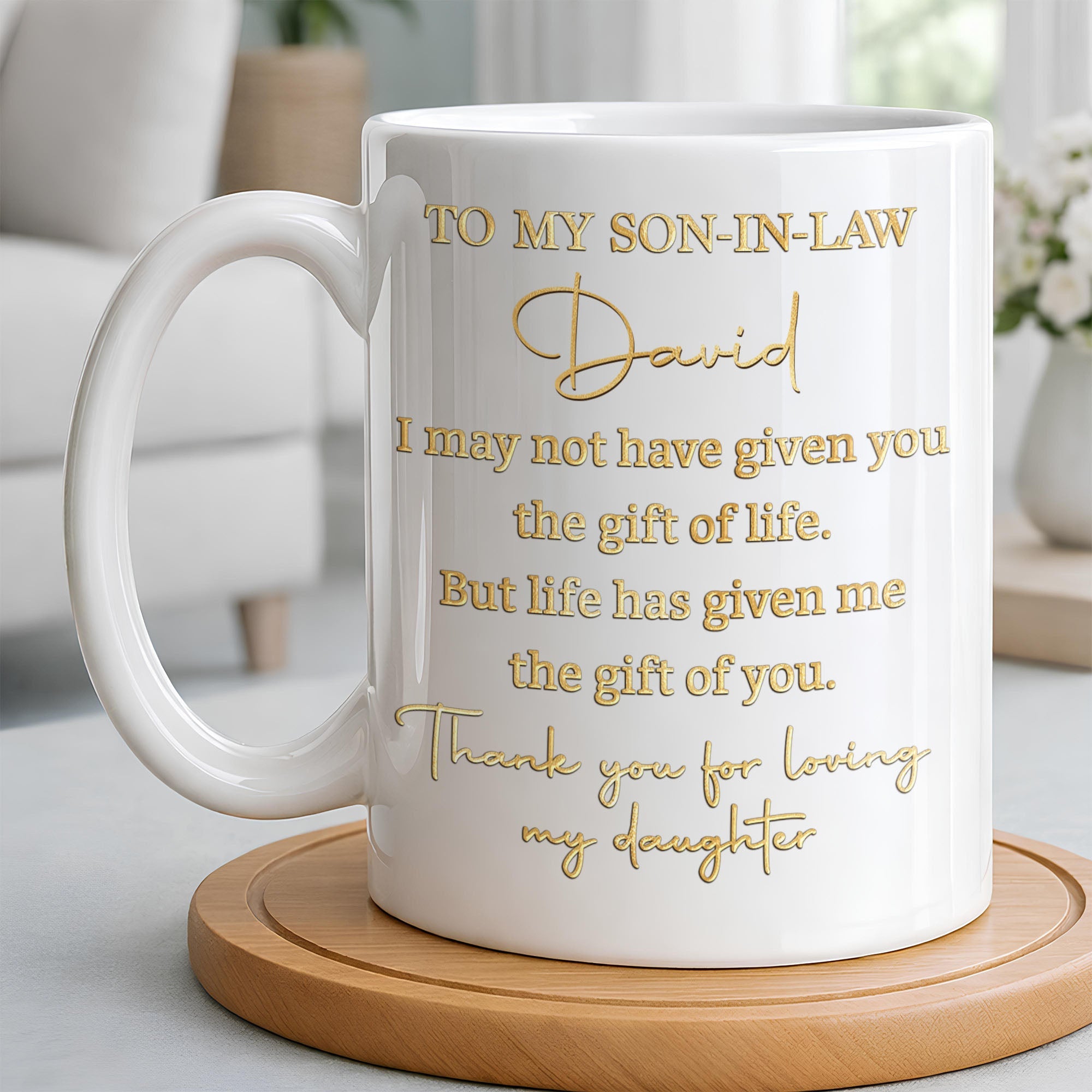 Personalized Coffee Mug Custom Gift for Son-In-Law Gold Text Edge-to-edge Mug GradoCreations