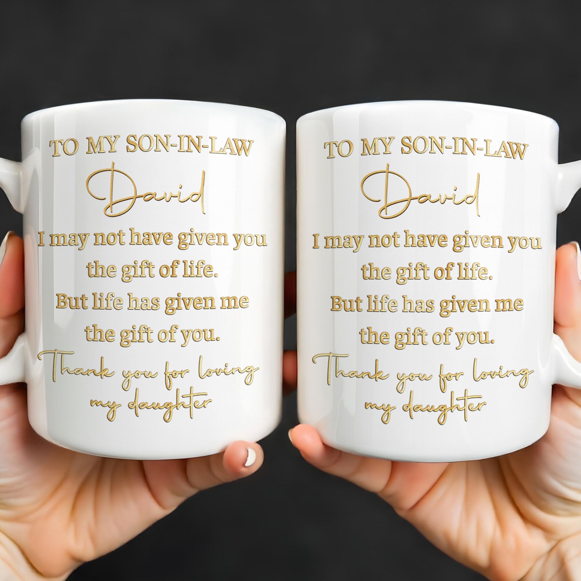 Personalized Coffee Mug Custom Gift for Son-In-Law Gold Text Edge-to-edge Mug GradoCreations