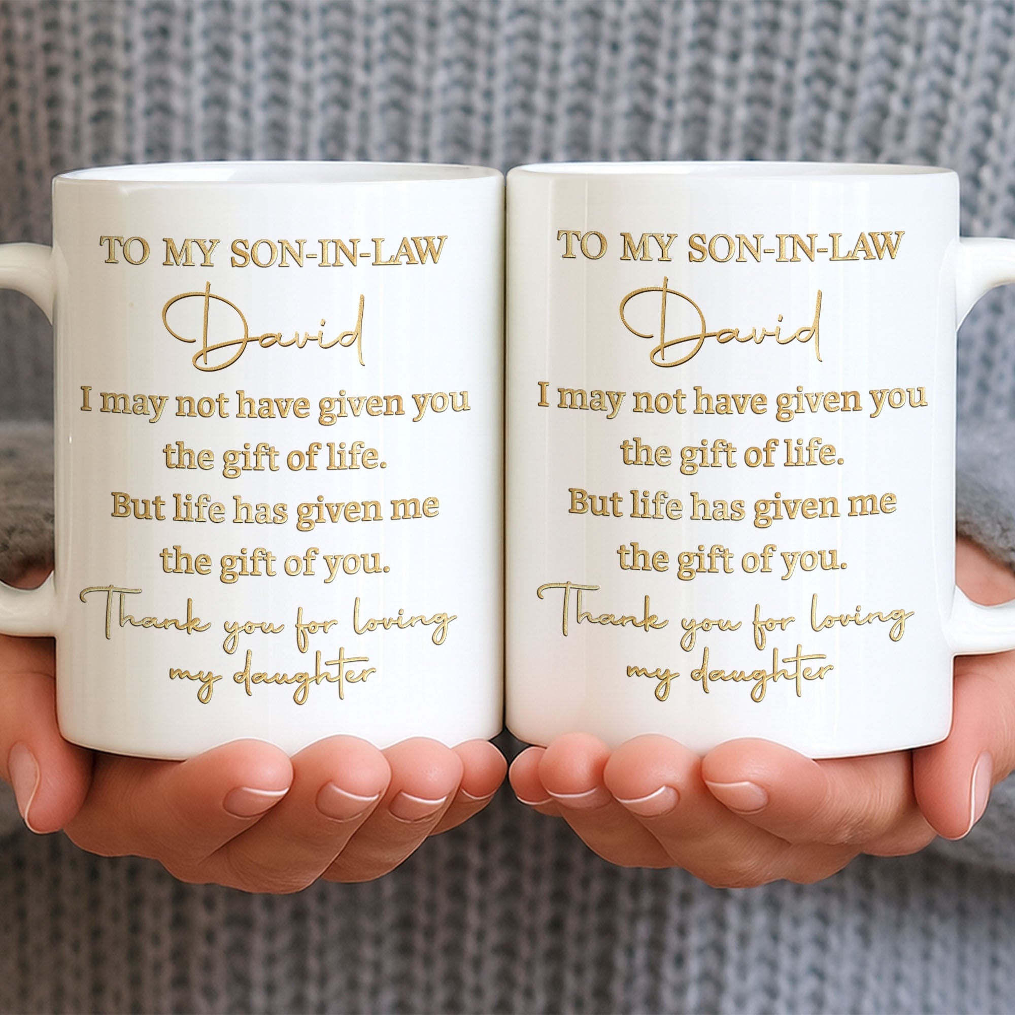 Personalized Coffee Mug Custom Gift for Son-In-Law Gold Text Edge-to-edge Mug GradoCreations