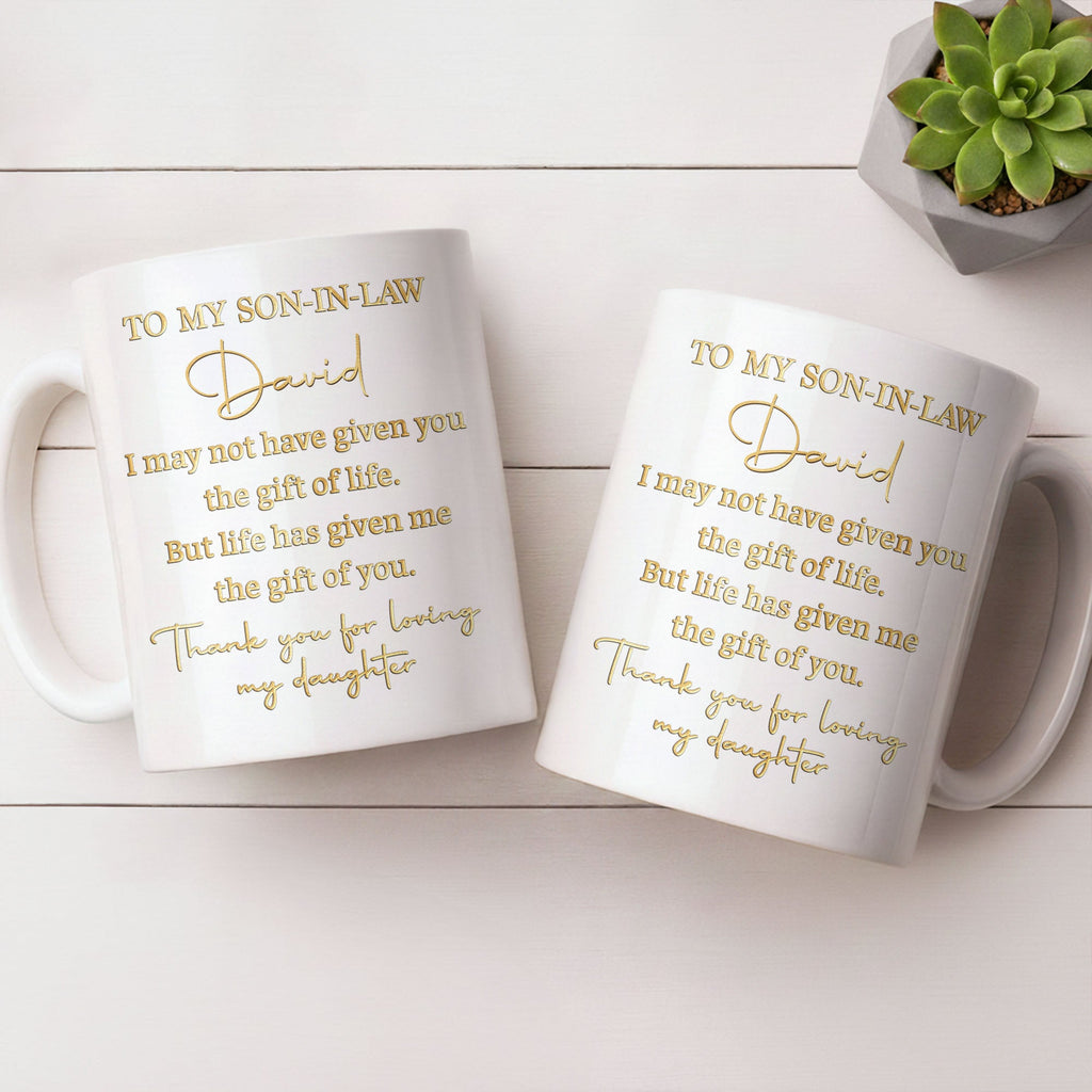 Personalized Coffee Mug Custom Gift for Son-In-Law Gold Text Edge-to-edge Mug GradoCreations