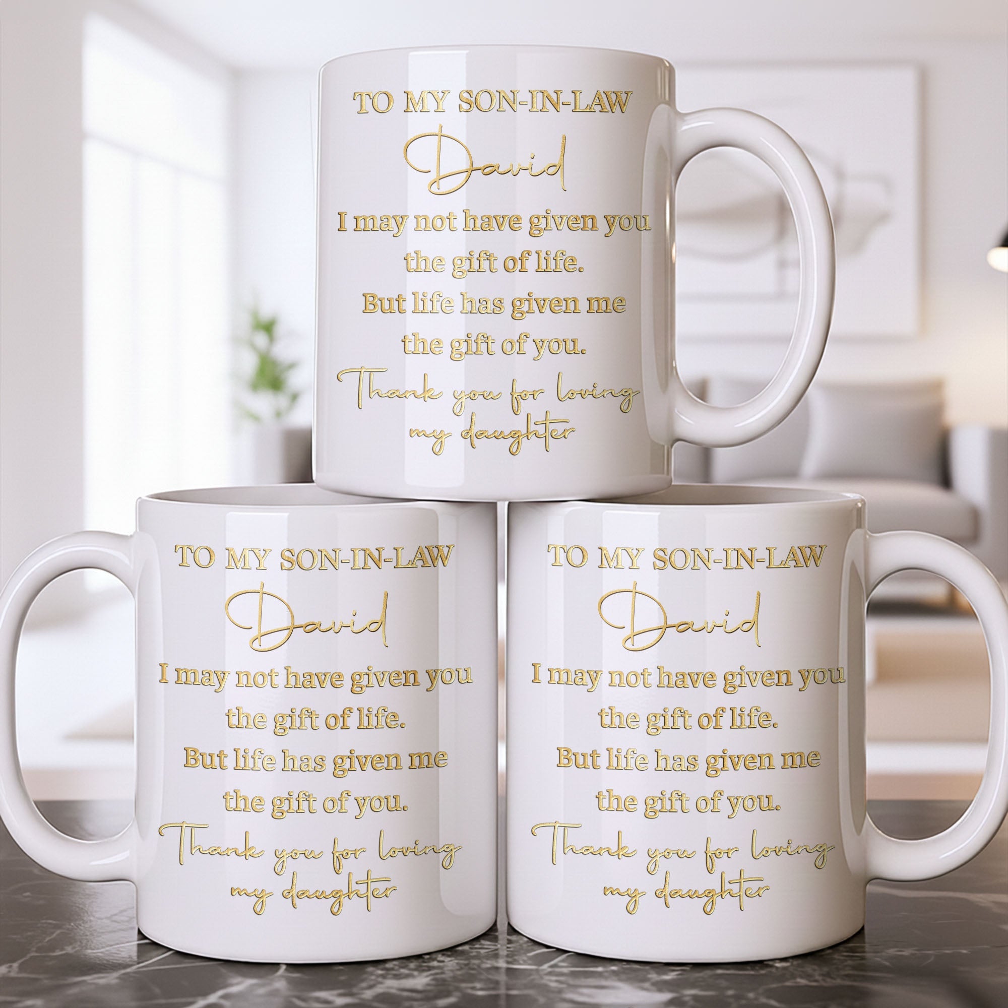 Personalized Coffee Mug Custom Gift for Son-In-Law Gold Text Edge-to-edge Mug GradoCreations