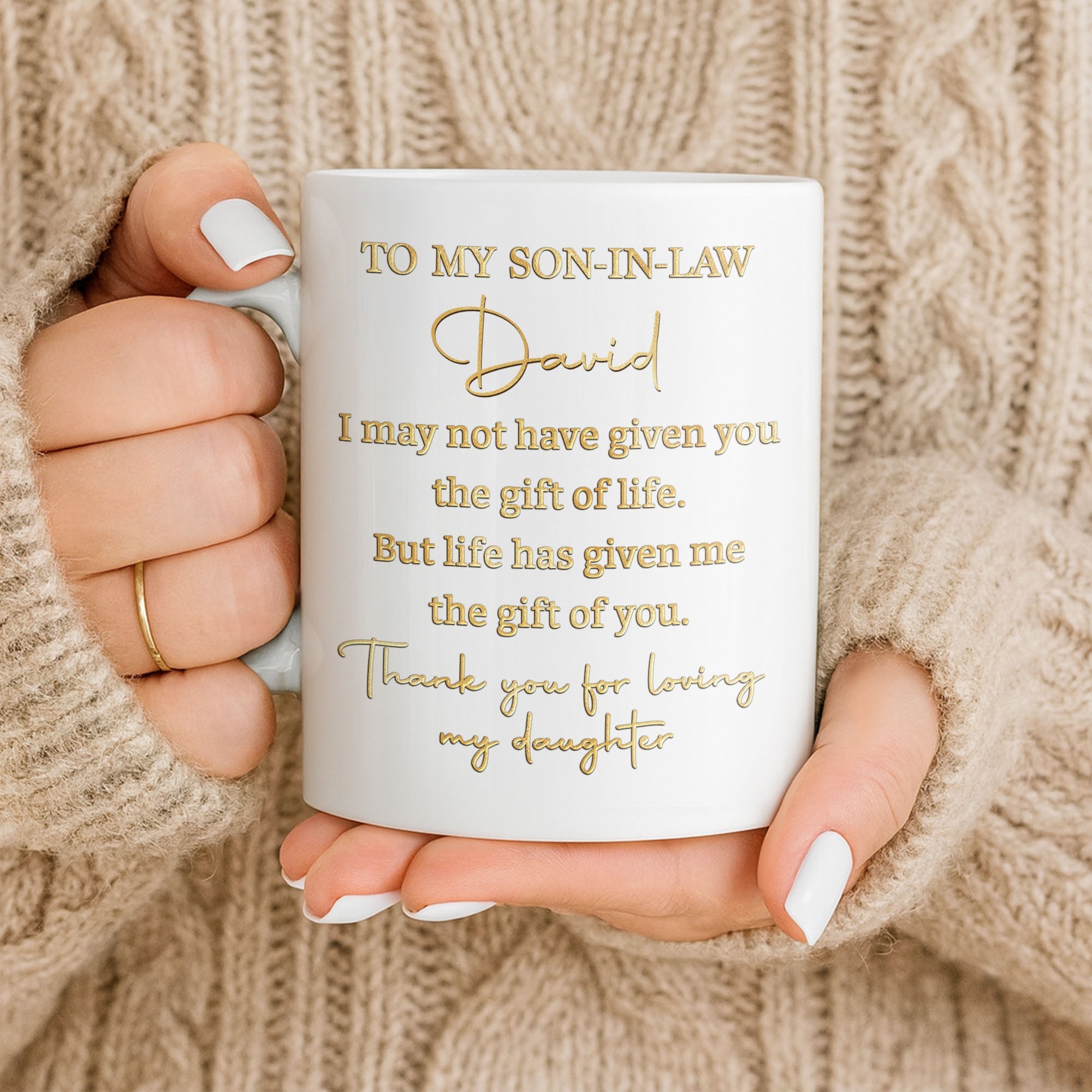 Personalized Coffee Mug Custom Gift for Son-In-Law Gold Text Edge-to-edge Mug GradoCreations