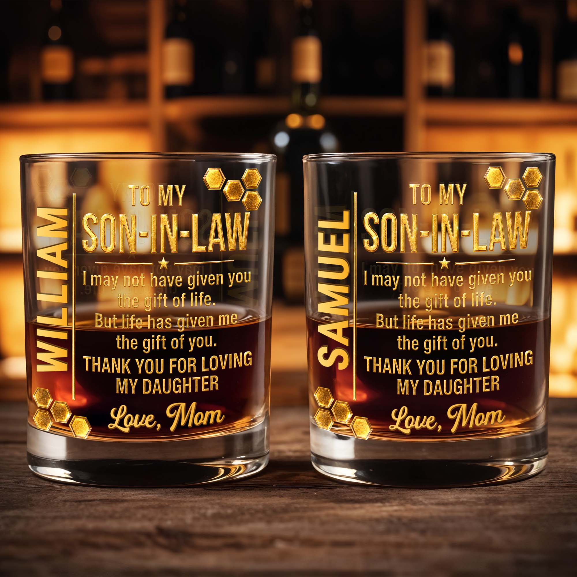 Personalized Custom Whiskey Glass Gift for Son-in-Law - 8oz/11oz Whiskey Glass GradoCreations