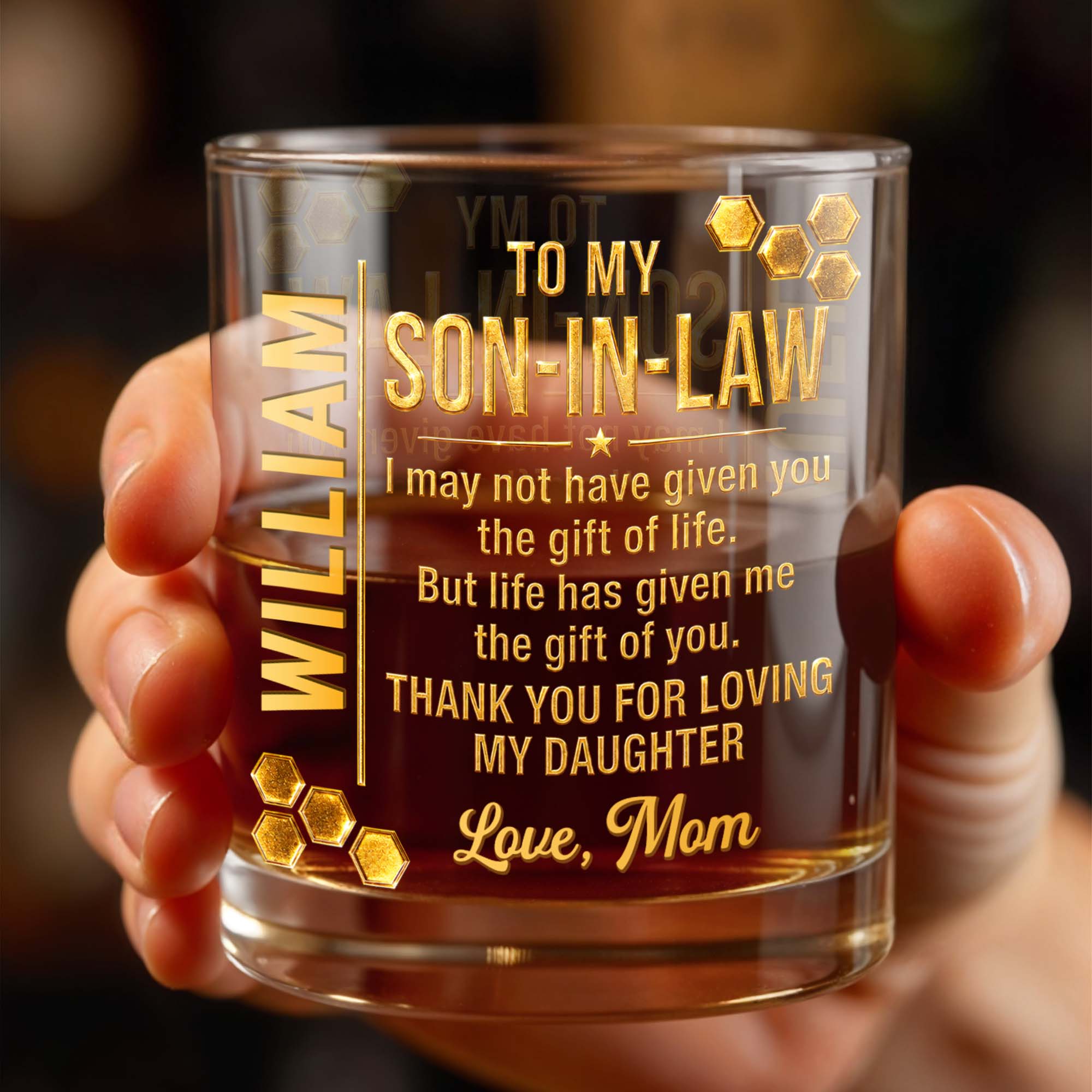 Personalized Custom Whiskey Glass Gift for Son-in-Law - 8oz/11oz Whiskey Glass GradoCreations