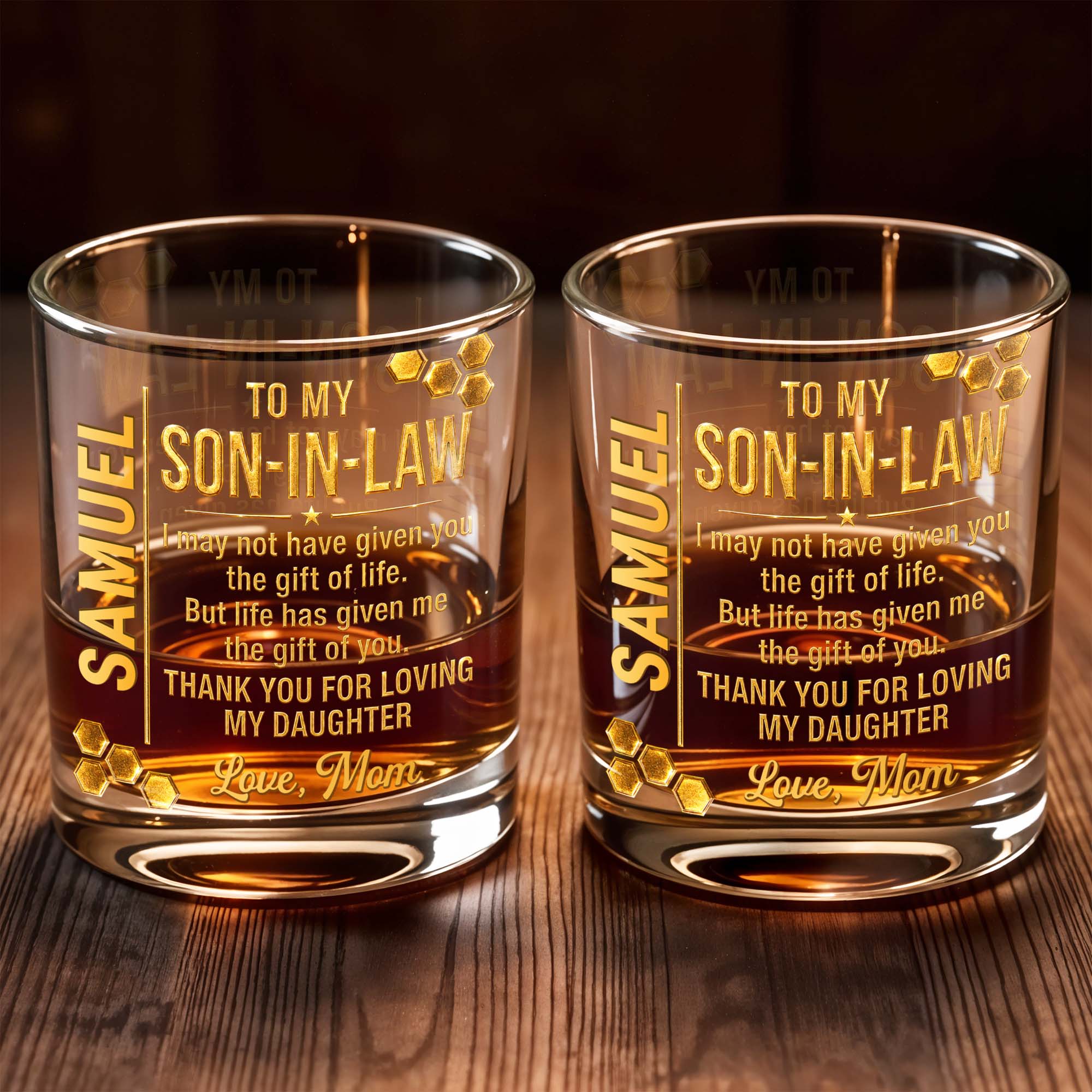 Personalized Custom Whiskey Glass Gift for Son-in-Law - 8oz/11oz Whiskey Glass GradoCreations