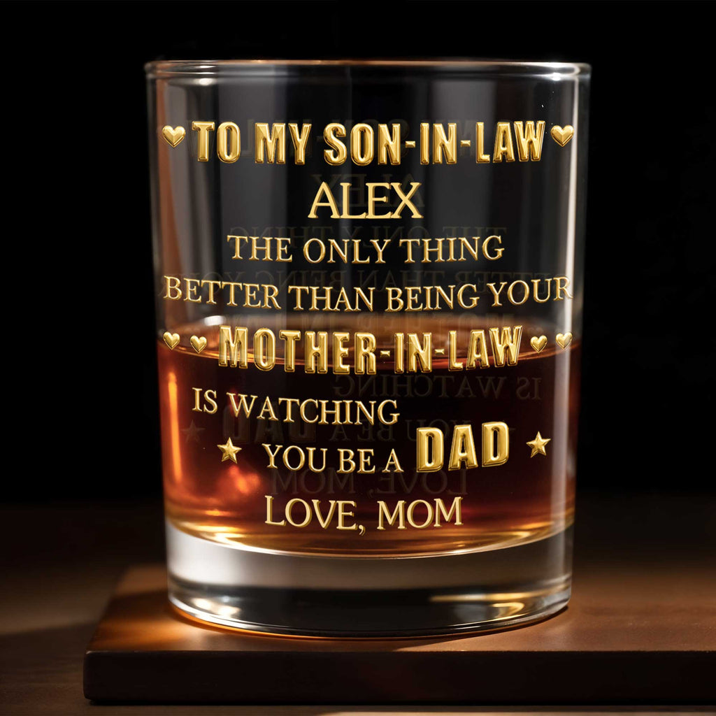 Personalized Custom Whiskey Glass Gift for Son-in-Law - Heart & Stars Design Whiskey Glass GradoCreations