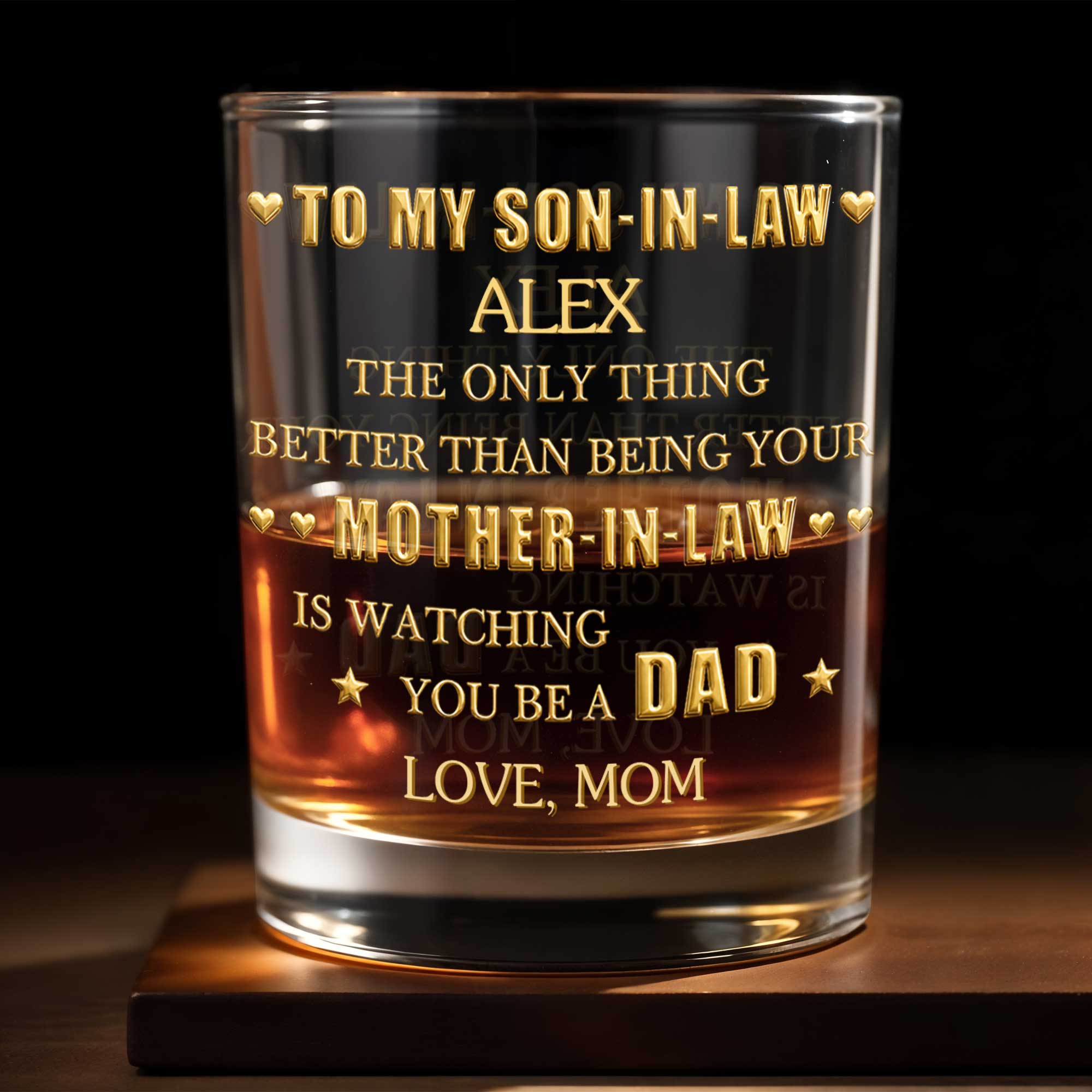 Personalized Custom Whiskey Glass Gift for Son-in-Law - Heart & Stars Design Whiskey Glass GradoCreations