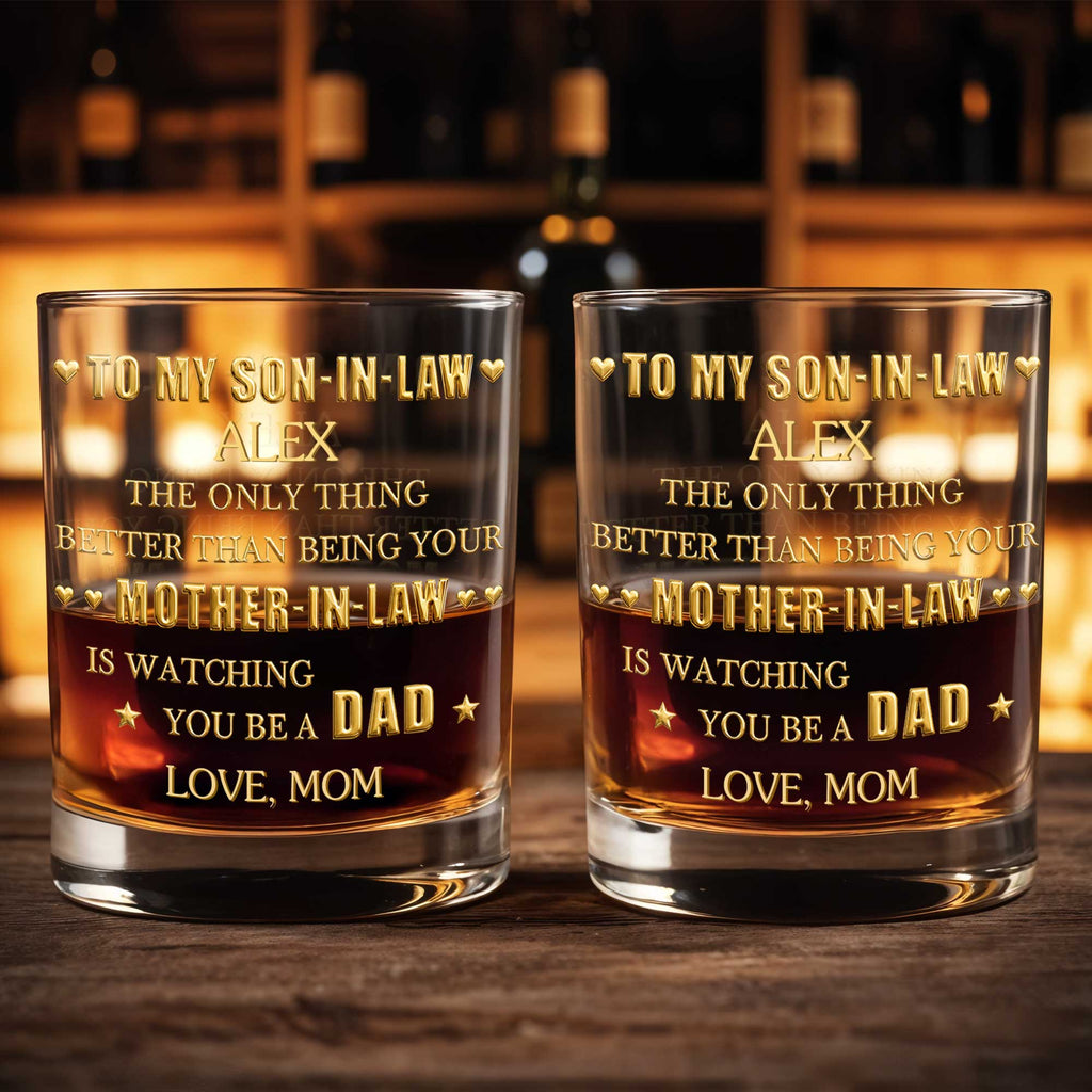 Personalized Custom Whiskey Glass Gift for Son-in-Law - Heart & Stars Design Whiskey Glass GradoCreations