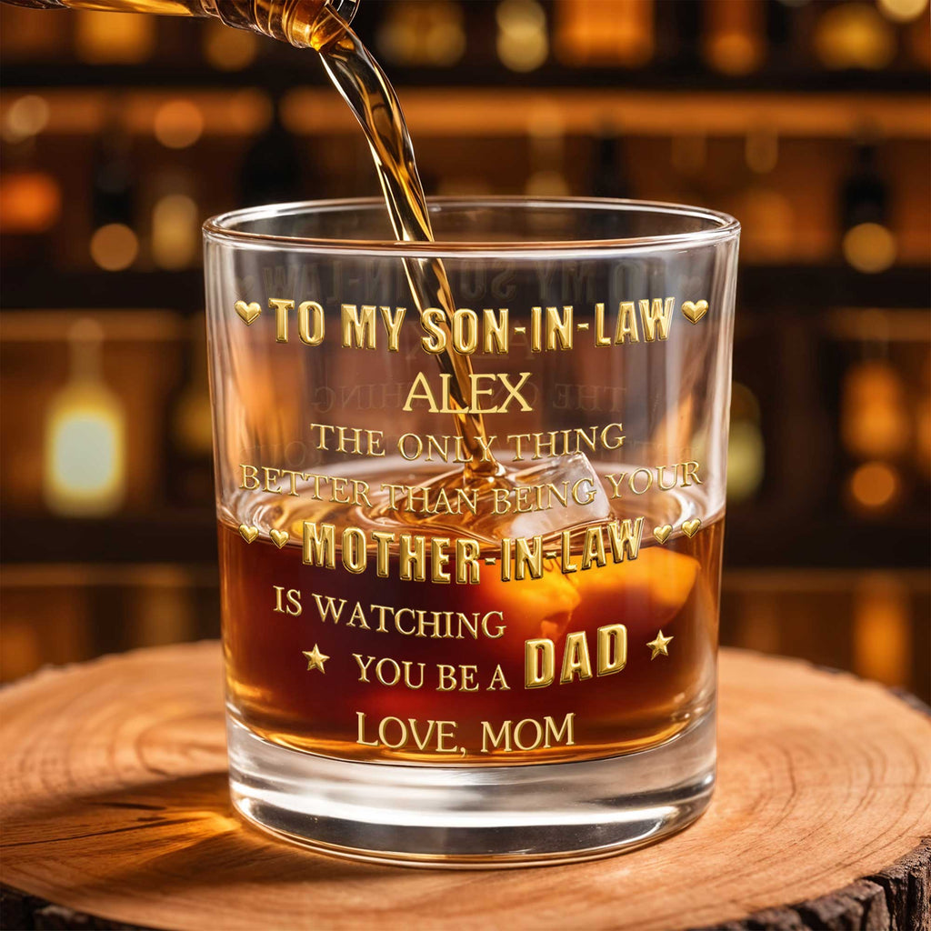 Personalized Custom Whiskey Glass Gift for Son-in-Law - Heart & Stars Design Whiskey Glass GradoCreations