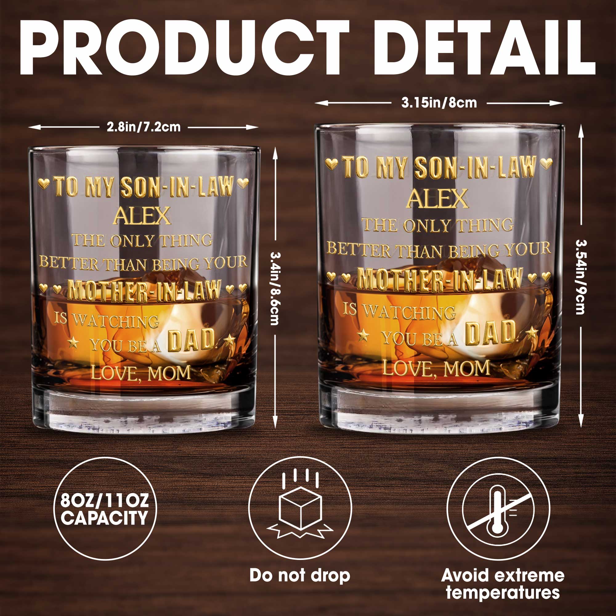 Personalized Custom Whiskey Glass Gift for Son-in-Law - Heart & Stars Design Whiskey Glass GradoCreations