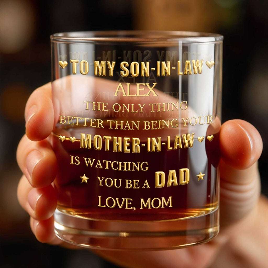 Personalized Custom Whiskey Glass Gift for Son-in-Law - Heart & Stars Design Whiskey Glass GradoCreations