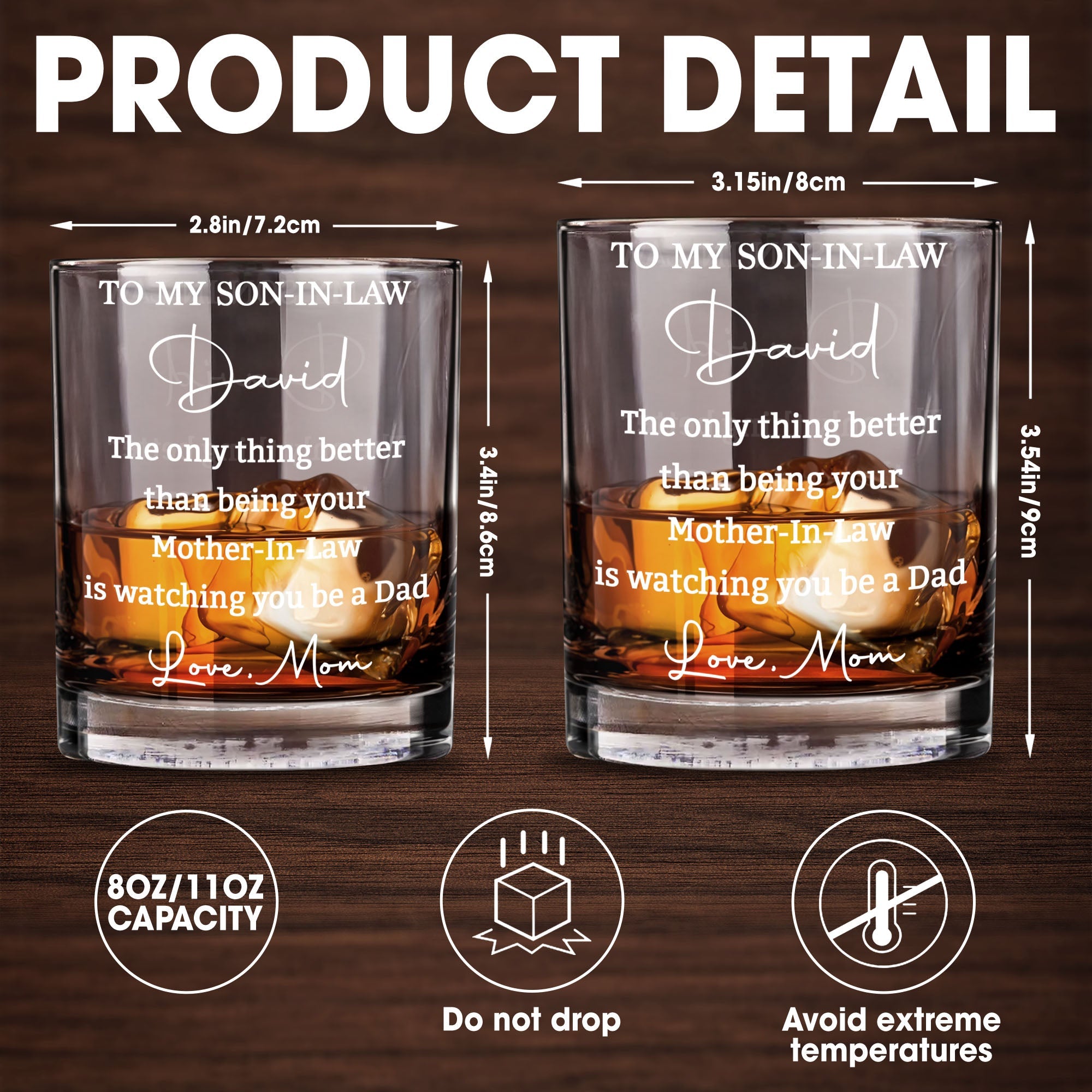Personalized Whiskey Glass Custom Name Gift for Son-in-Law Whiskey Glass GradoCreations