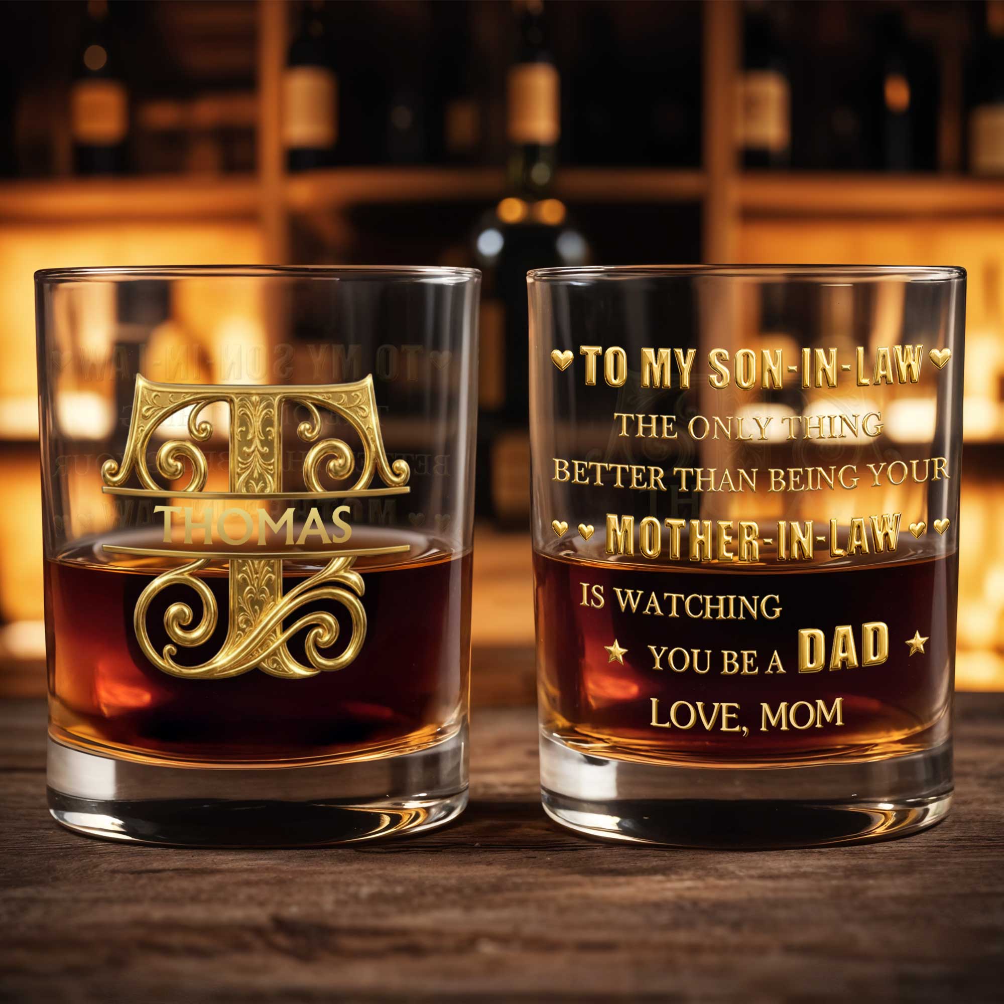 Personalized Custom Whiskey Glass with Filigree Monogram for Son-in-Law Whiskey Glass GradoCreations