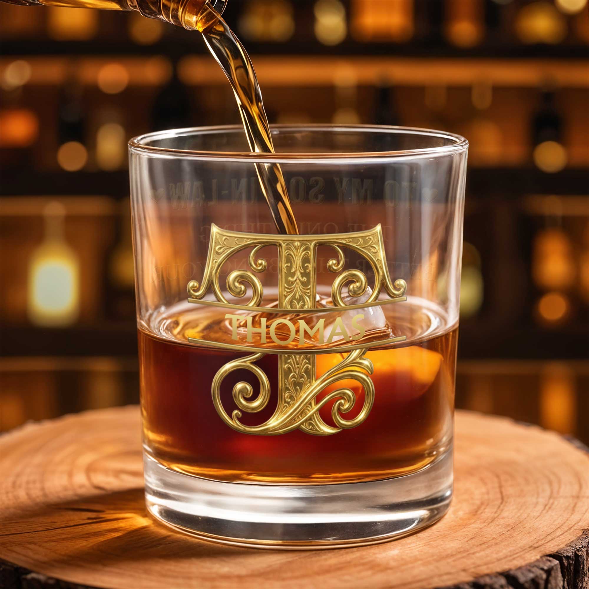 Personalized Custom Whiskey Glass with Filigree Monogram for Son-in-Law Whiskey Glass GradoCreations