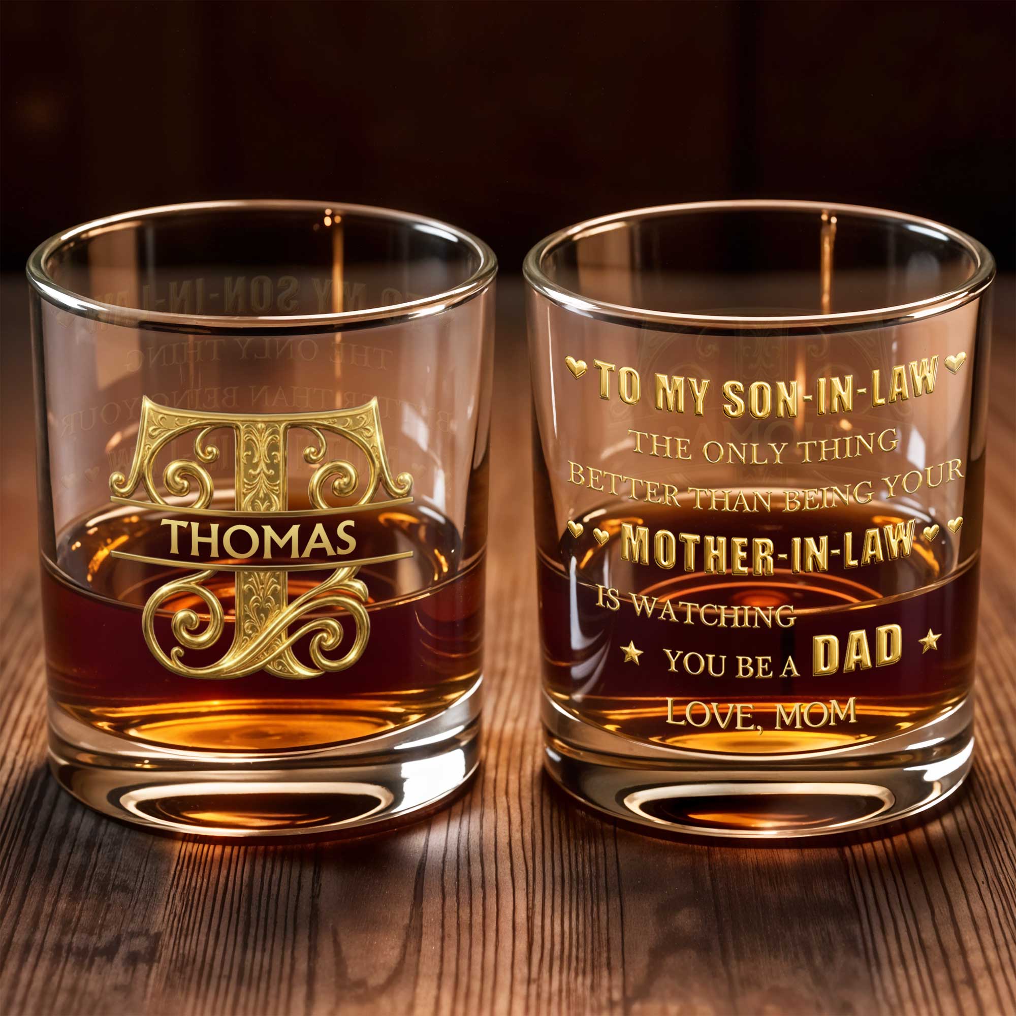Personalized Custom Whiskey Glass with Filigree Monogram for Son-in-Law Whiskey Glass GradoCreations