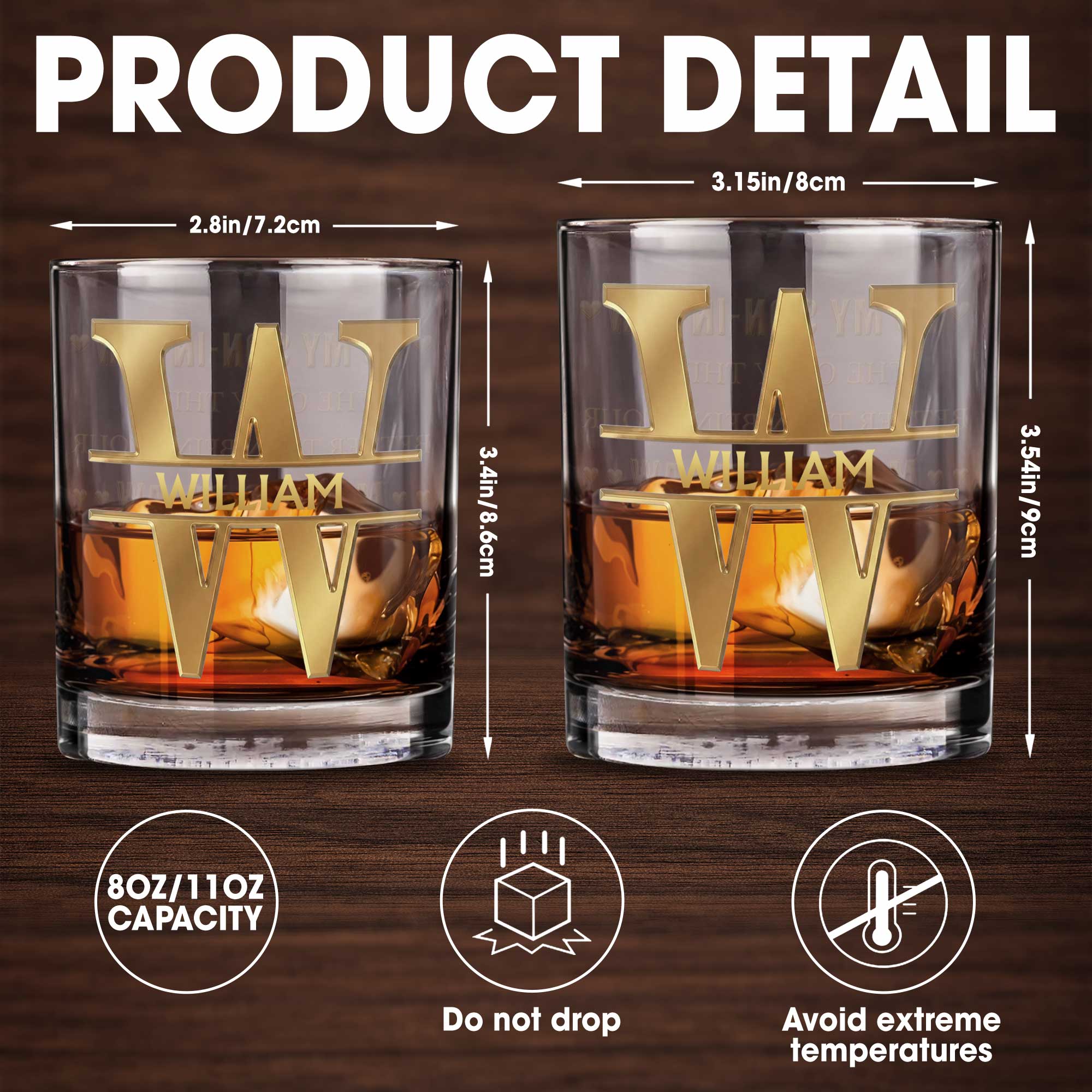 Personalized Whiskey Glass Custom Name Monogram Gift for Dad Whiskey Glass GradoCreations