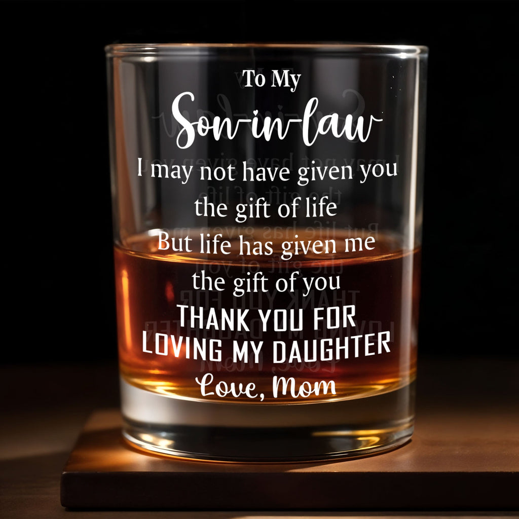 Personalized Whiskey Glass Custom Text Gift for Son-in-Law Whiskey Glass GradoCreations