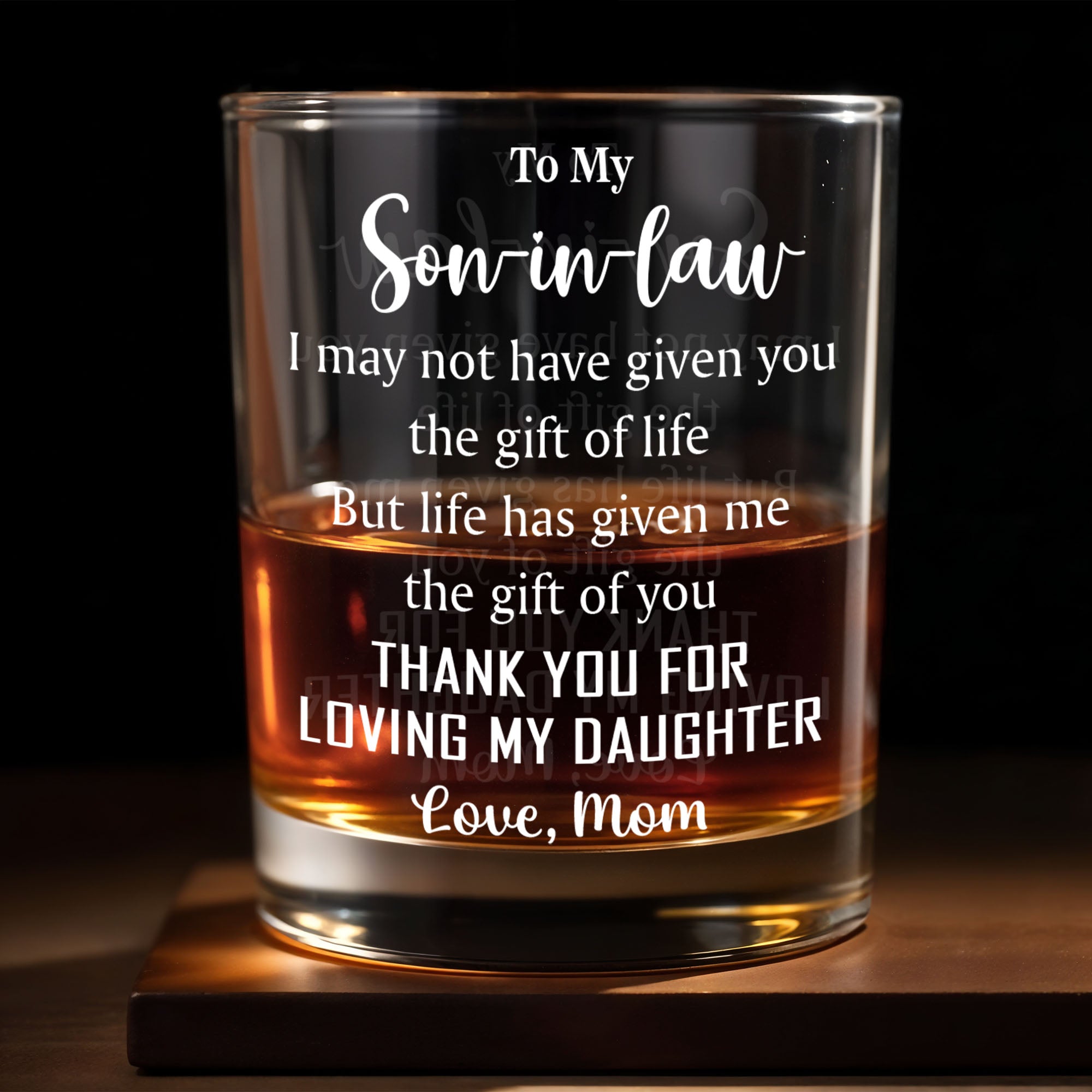 Personalized Whiskey Glass Custom Text Gift for Son-in-Law Whiskey Glass GradoCreations