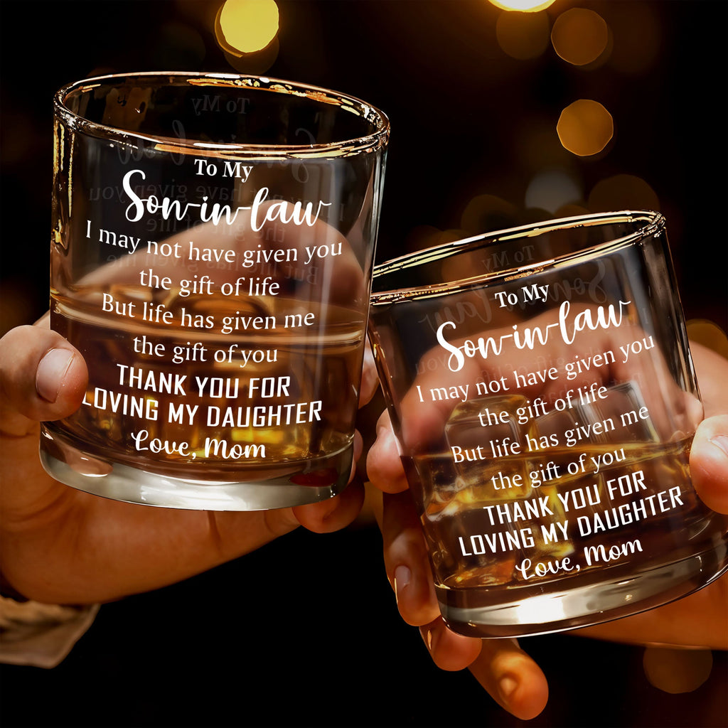 Personalized Whiskey Glass Custom Text Gift for Son-in-Law Whiskey Glass GradoCreations