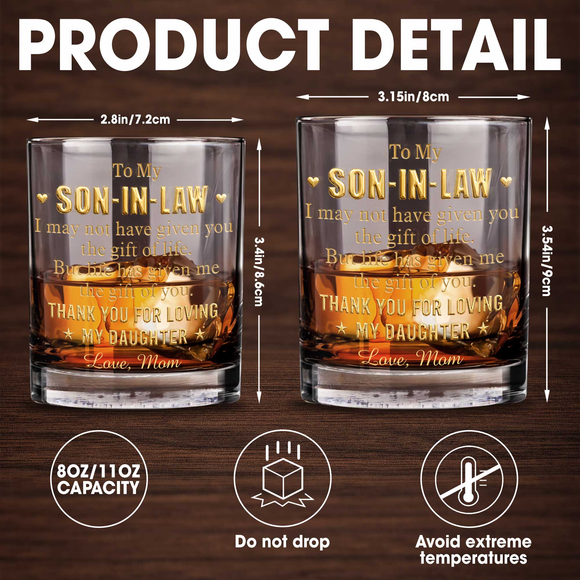 Personalized Custom Whiskey Glass Thank You Gift for Son-In-Law Whiskey Glass GradoCreations