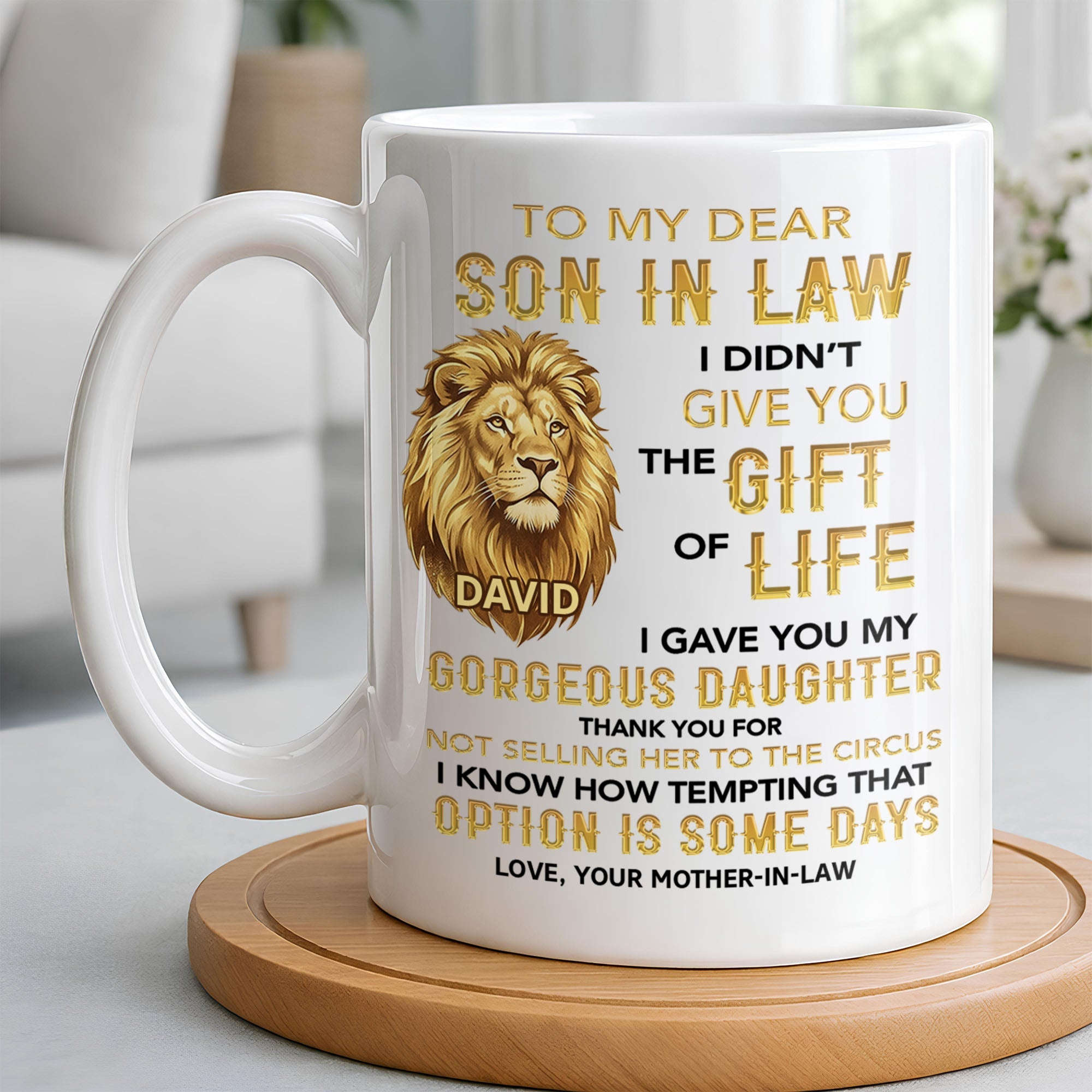Personalized Lion Head Coffee Mug Custom Gift for Son-in-Law Edge-to-edge Mug GradoCreations