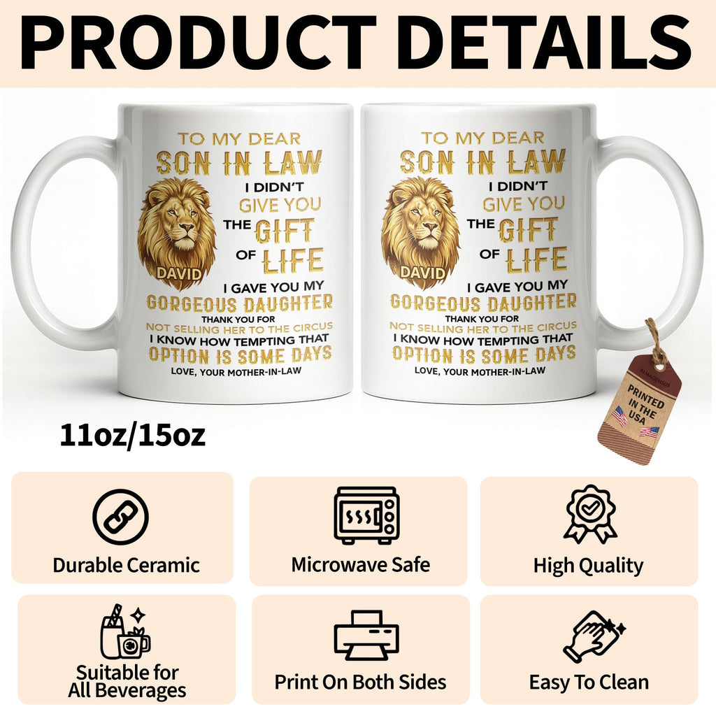 Personalized Lion Head Coffee Mug Custom Gift for Son-in-Law Edge-to-edge Mug GradoCreations