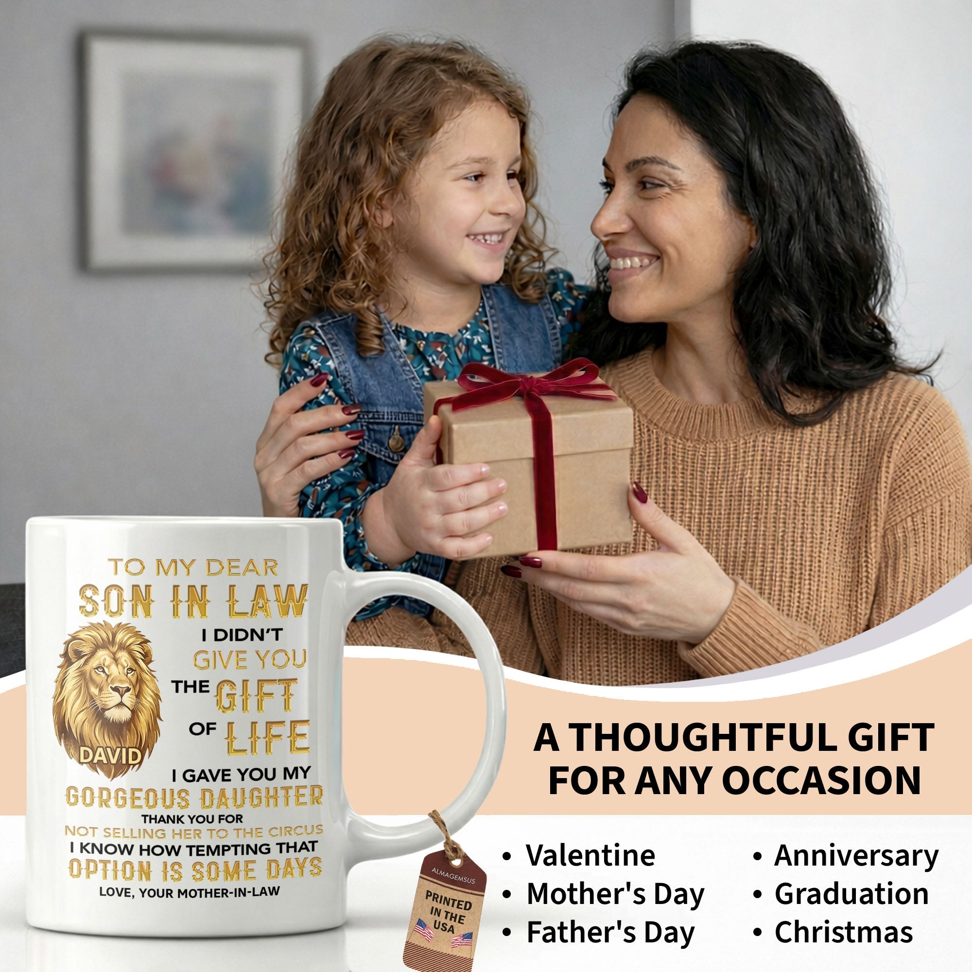 Personalized Lion Head Coffee Mug Custom Gift for Son-in-Law Edge-to-edge Mug GradoCreations
