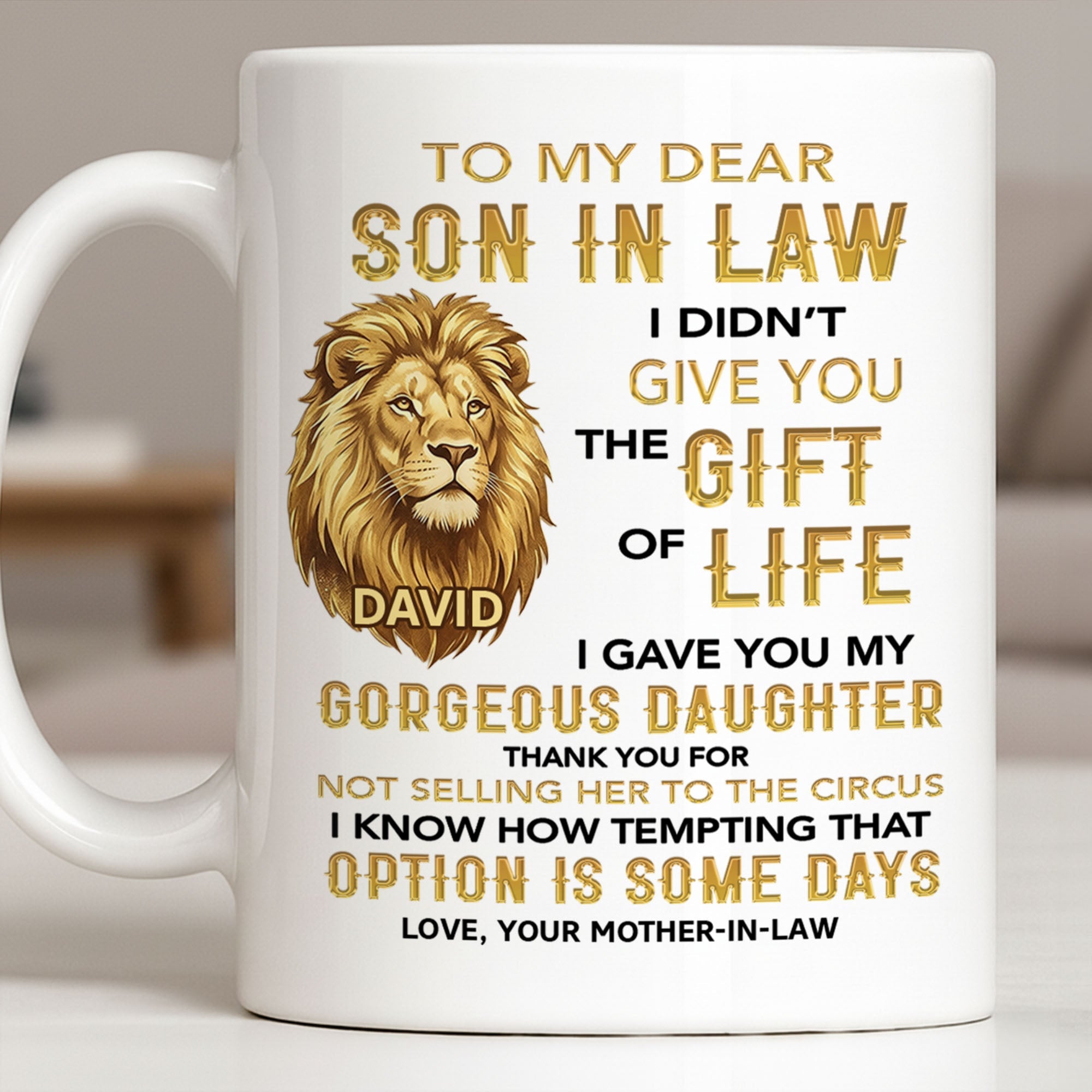 Personalized Lion Head Coffee Mug Custom Gift for Son-in-Law Edge-to-edge Mug GradoCreations